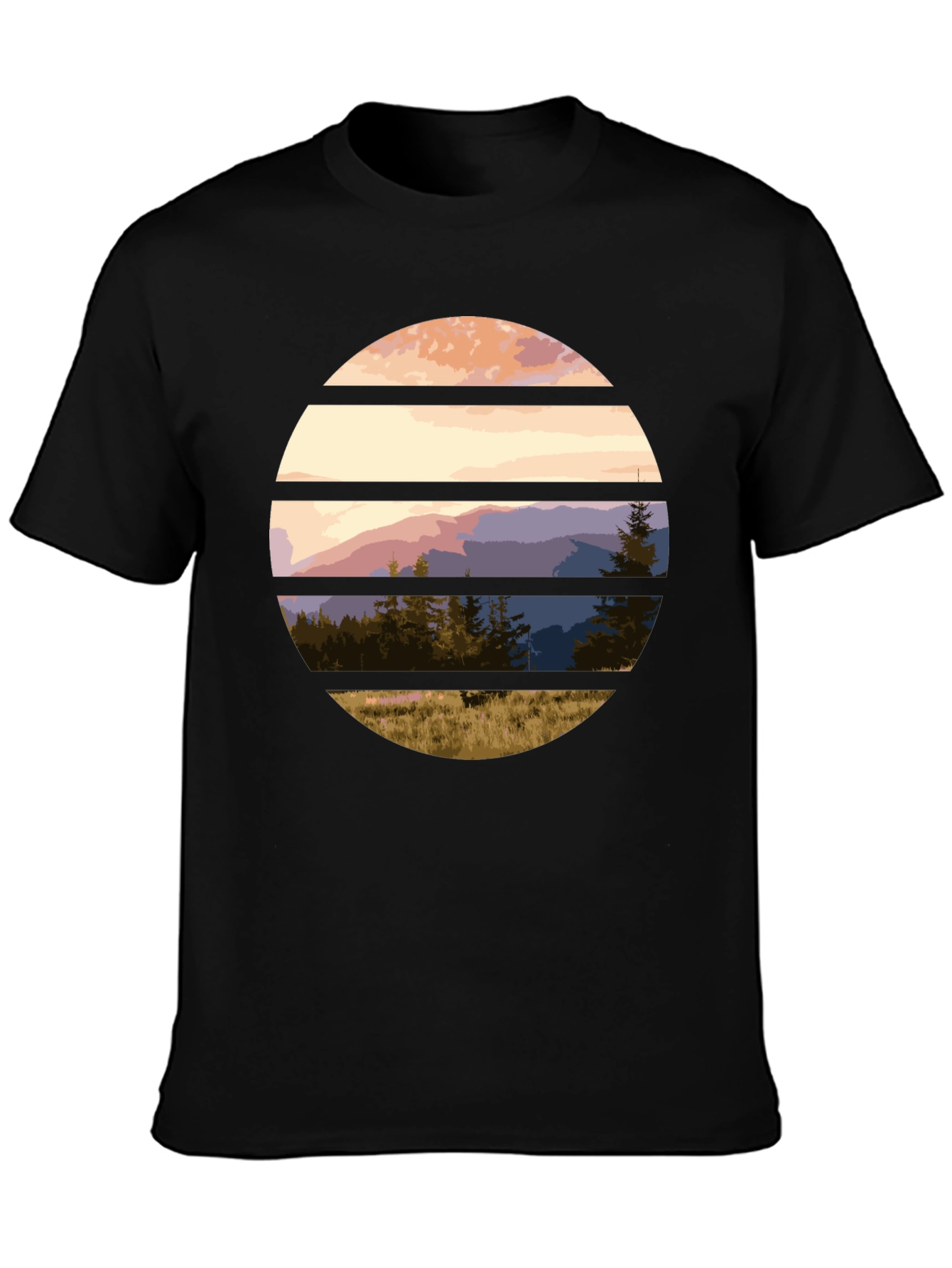 Black Scenic Mountain Sunset Graphic Tee view 3