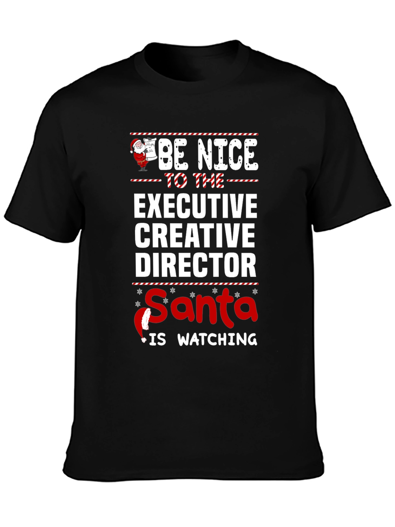 Black Be Nice Executive Creative Director Santa Watching T-Shirt view 3