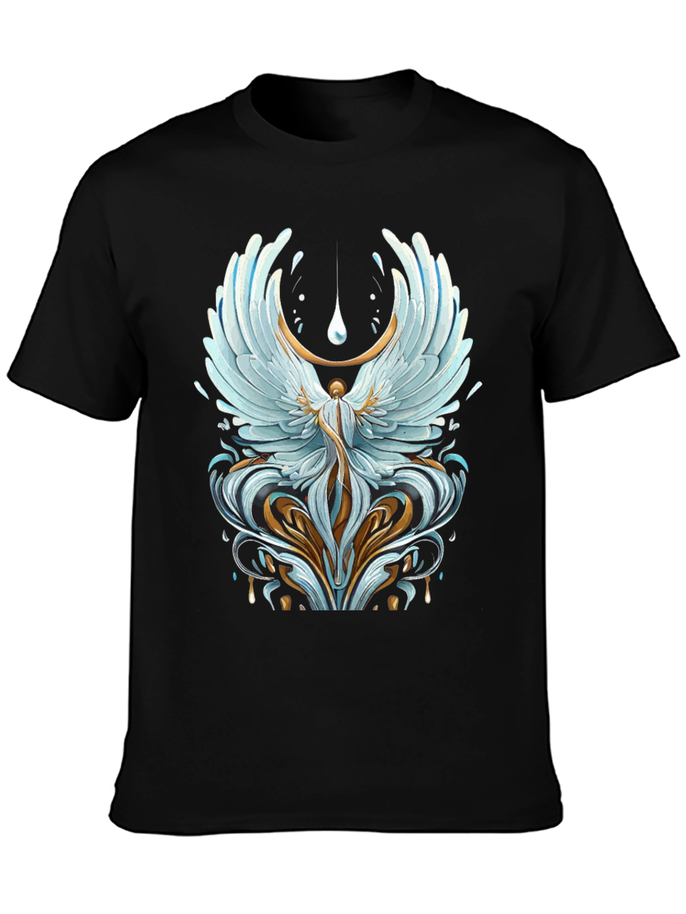 Black Winged Angel Graphic Print Black T-Shirt view 3