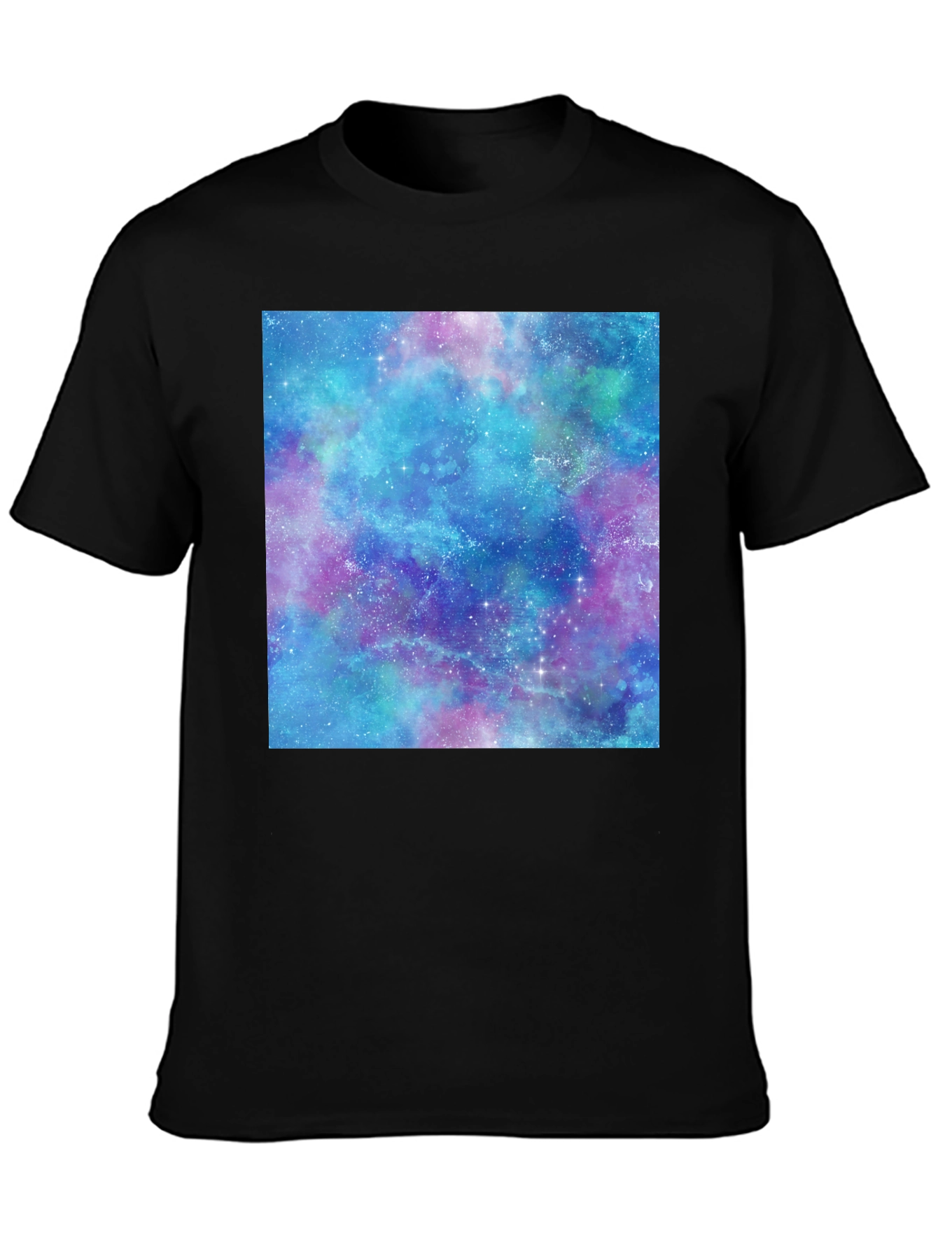 Black Galaxy Print T-Shirt - Black Cotton Casual Tee view 3