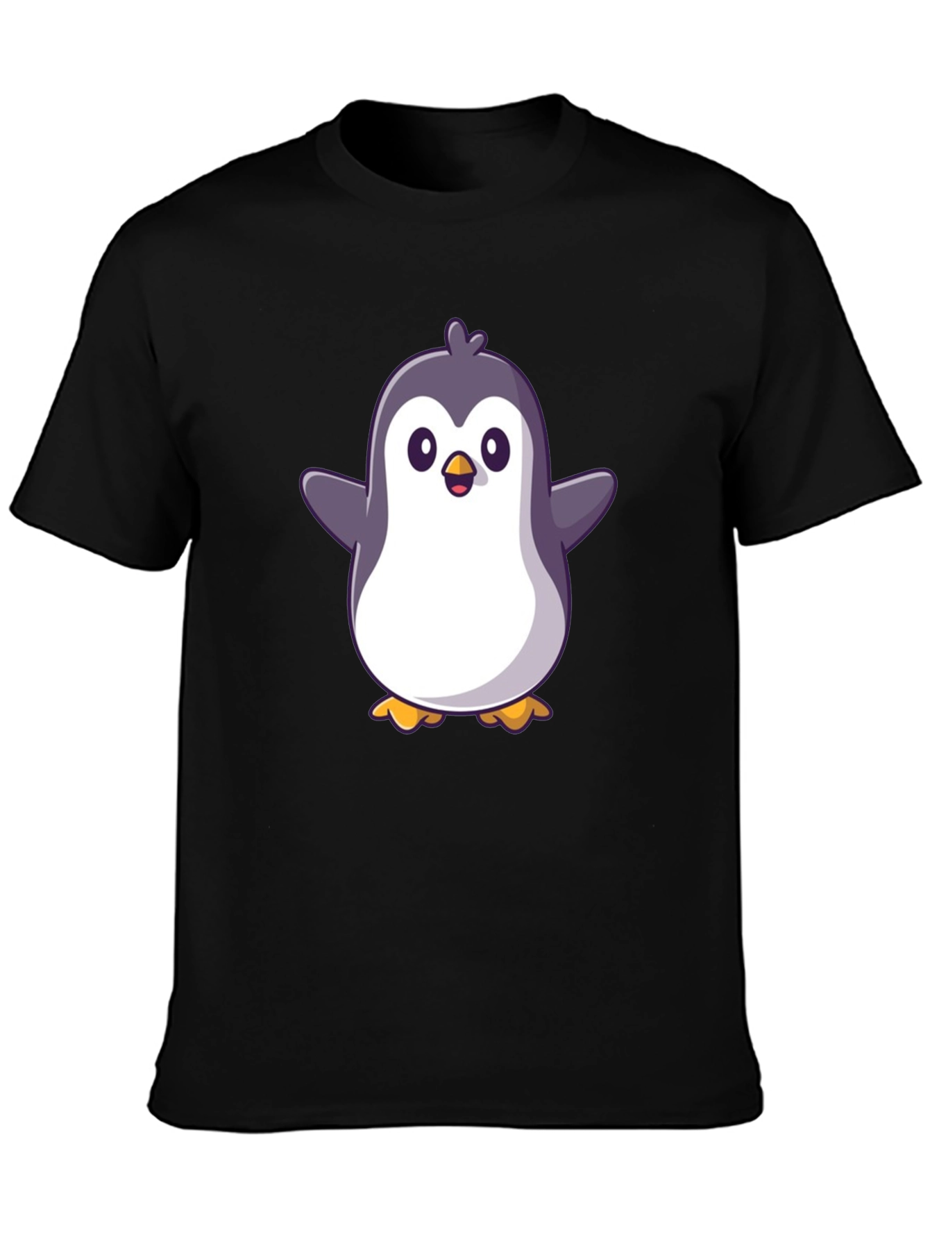 Black Cute Penguin Graphic Black T-Shirt view 3