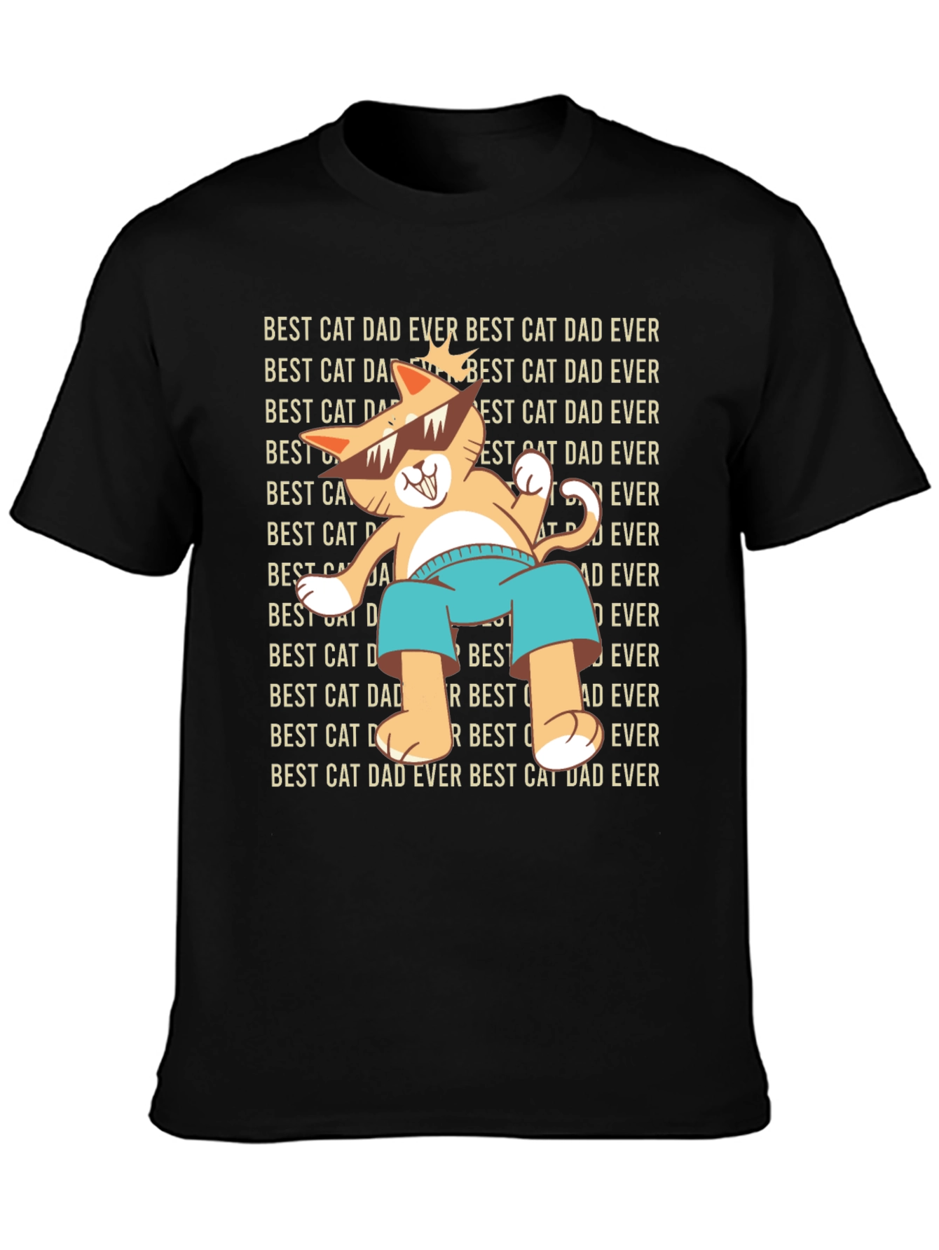 Black Best Cat Dad Ever T-Shirt - Cool Cat Design view 3