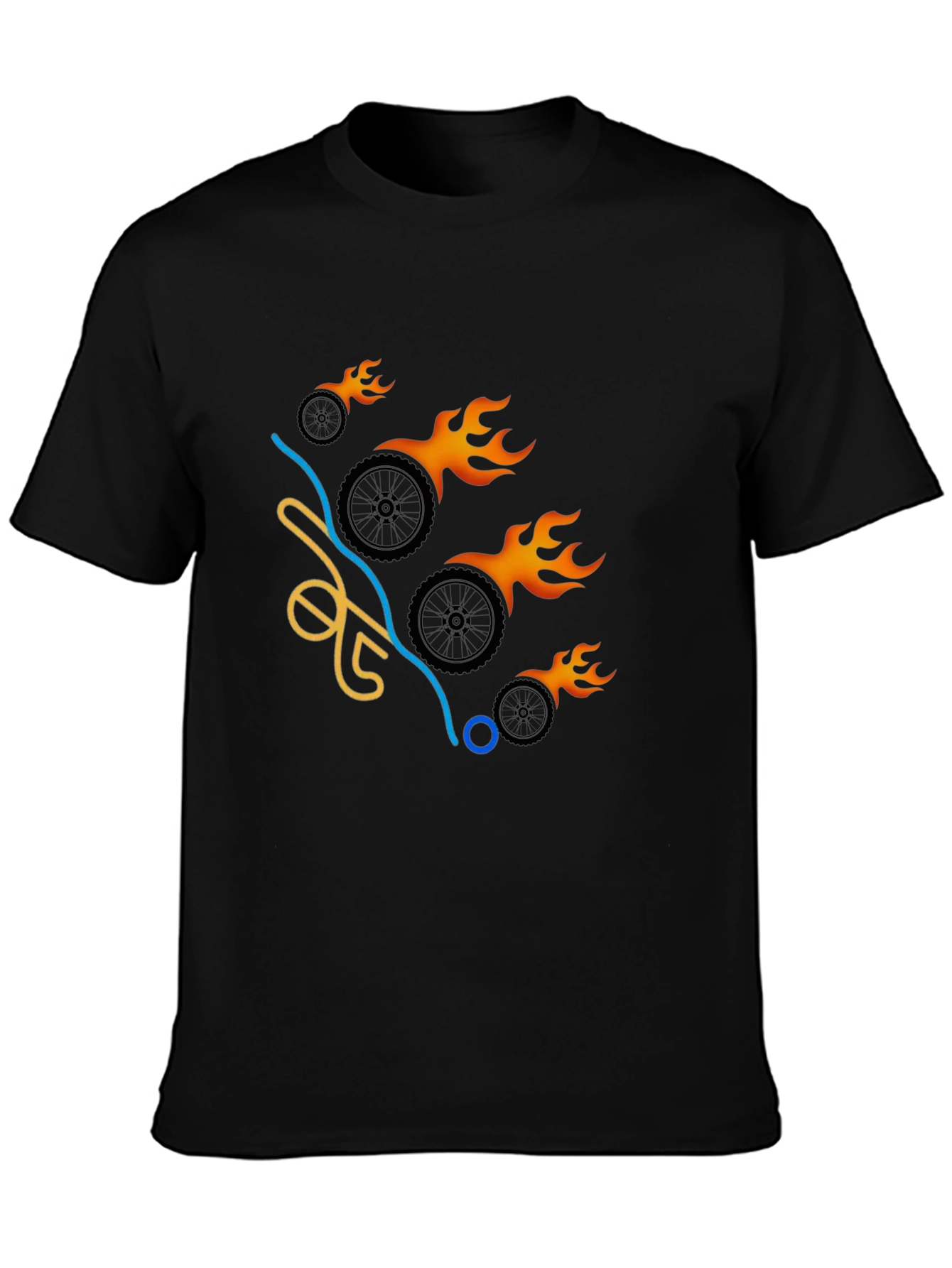 Black Flaming Wheels Graphic Tee - Cool & Casual view 3