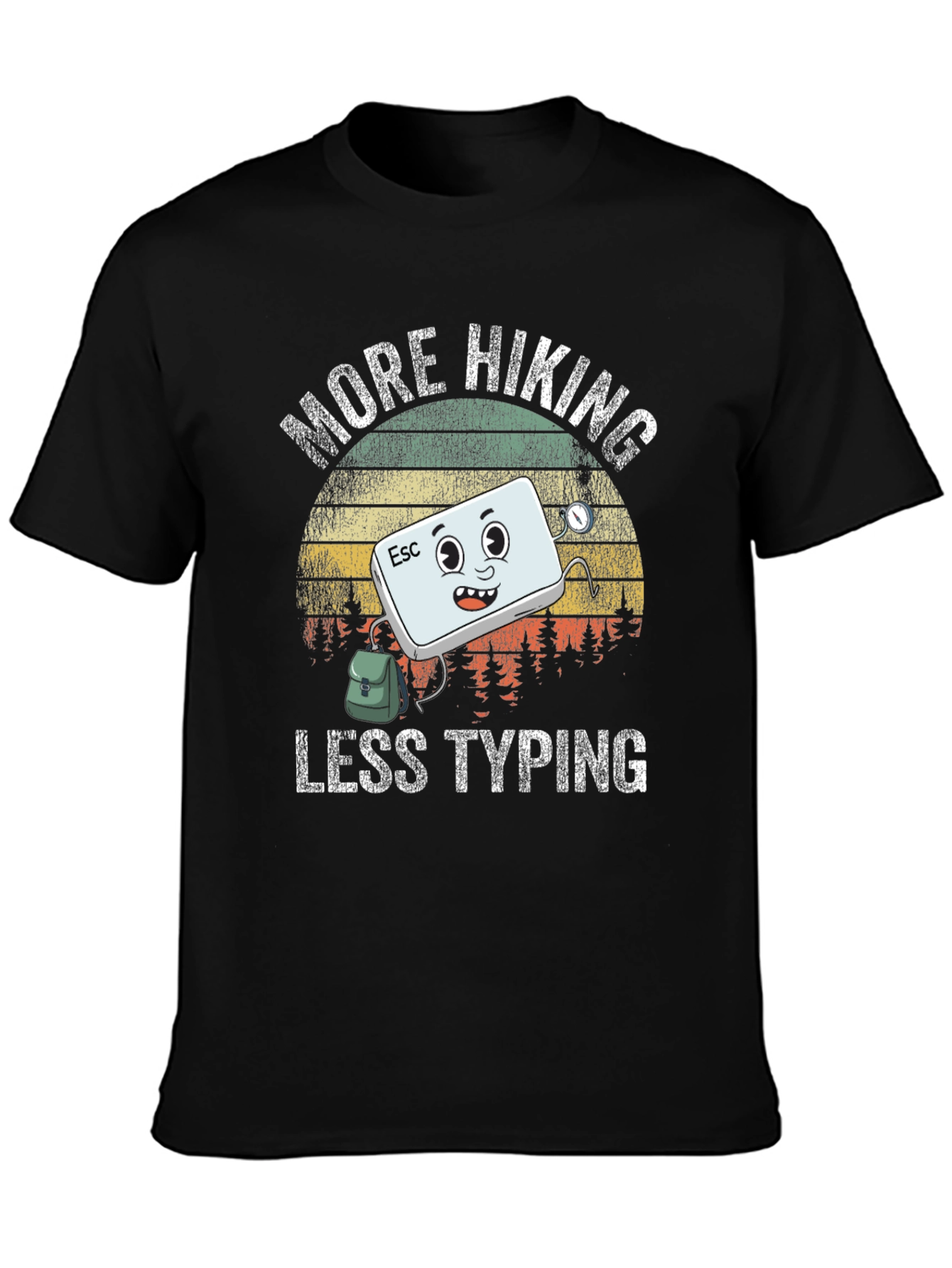Black More Hiking Less Typing Graphic T-Shirt view 3