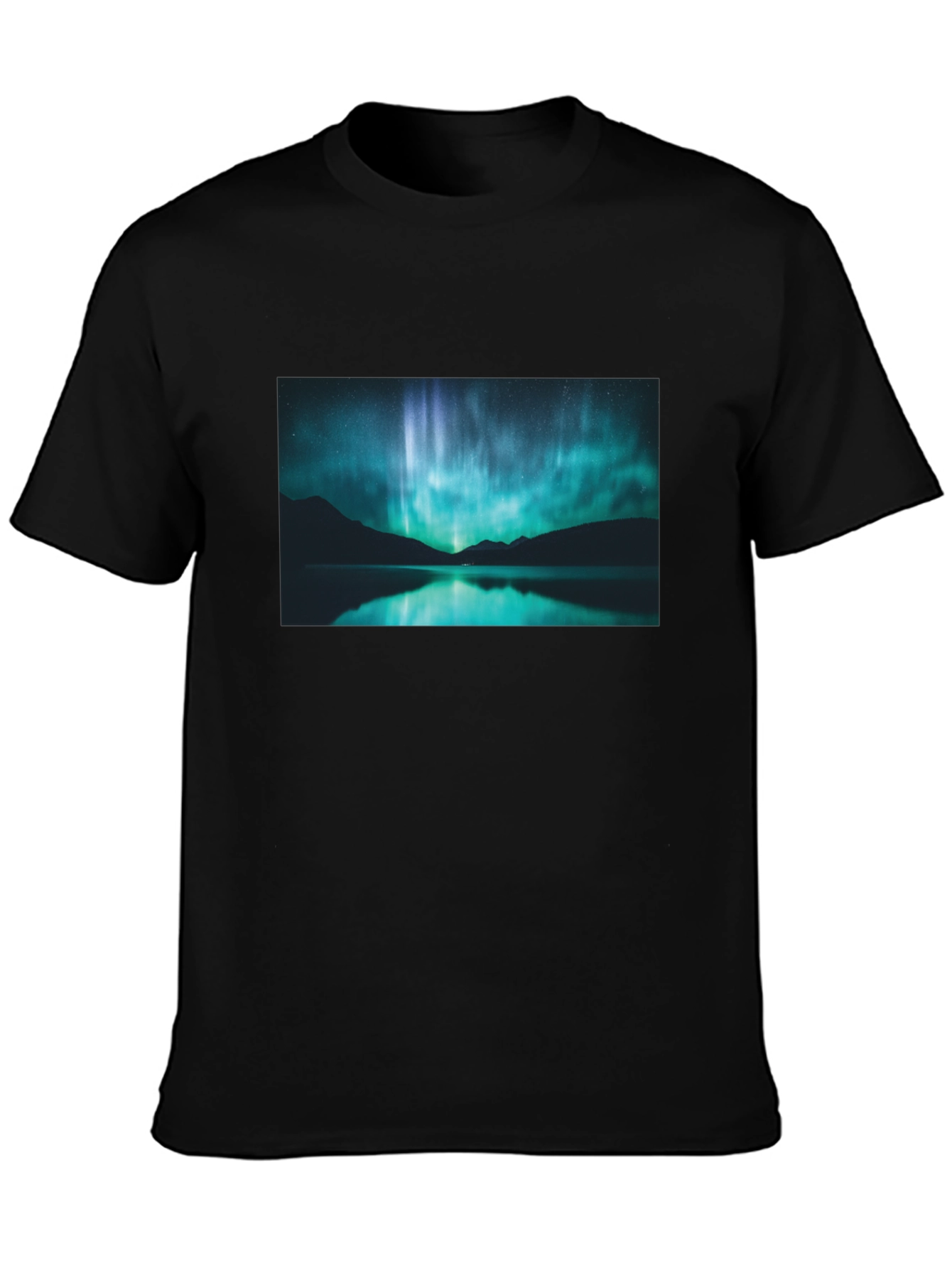 Black Aurora Borealis Graphic Tee - Midnight Lake view 3