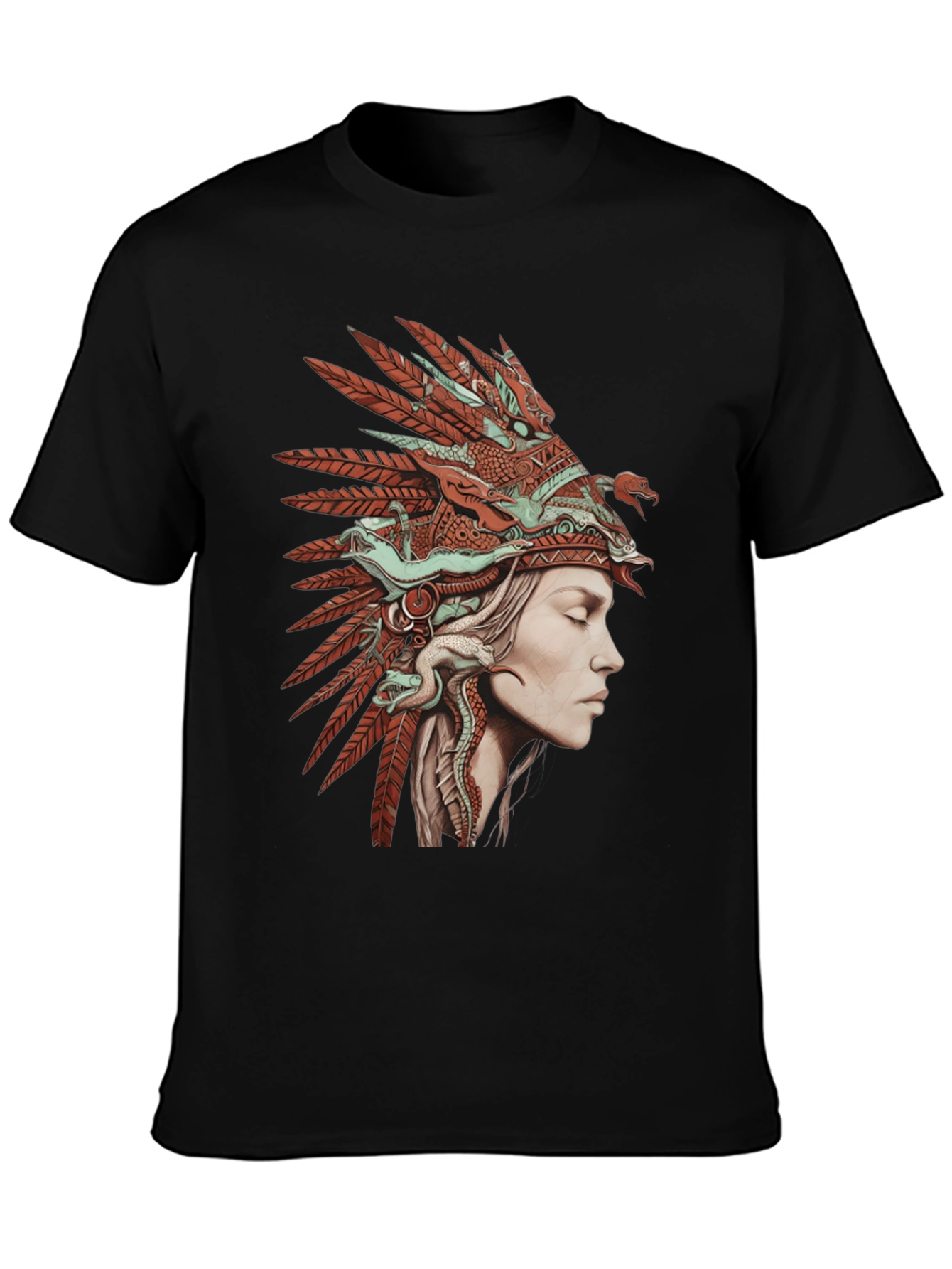 Black Native American Headdress Graphic T-Shirt view 3