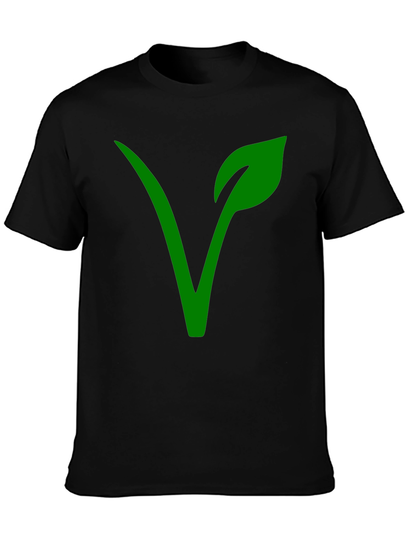 Black Vegan Symbol T-Shirt - Green on Black view 3