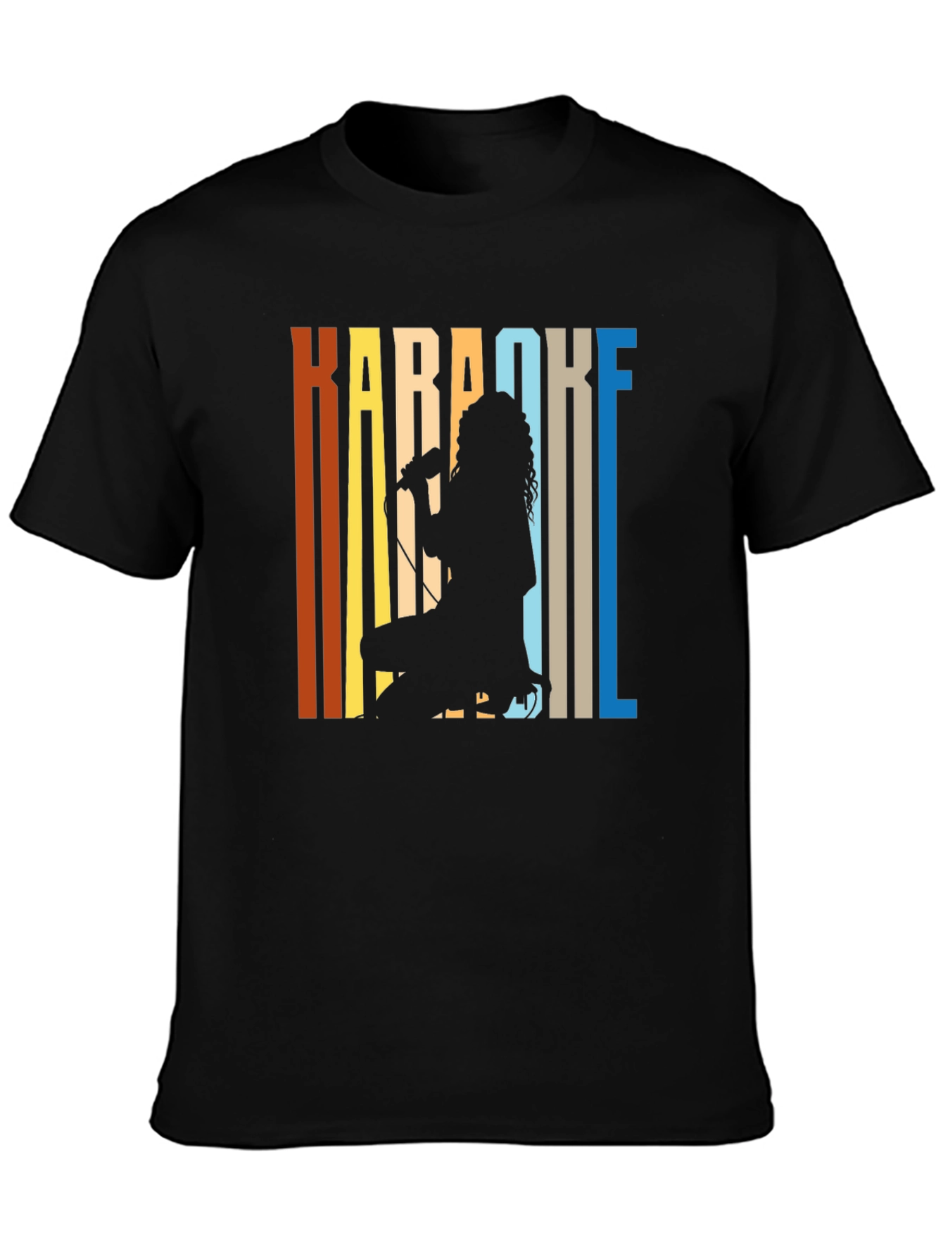 Black Karaoke Singer Silhouette Graphic Tee - Retro Style view 3