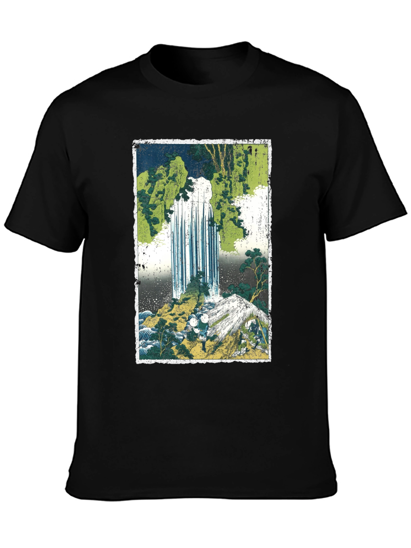 Black Waterfall Graphic Tee - Men's Black Cotton T-Shirt view 3
