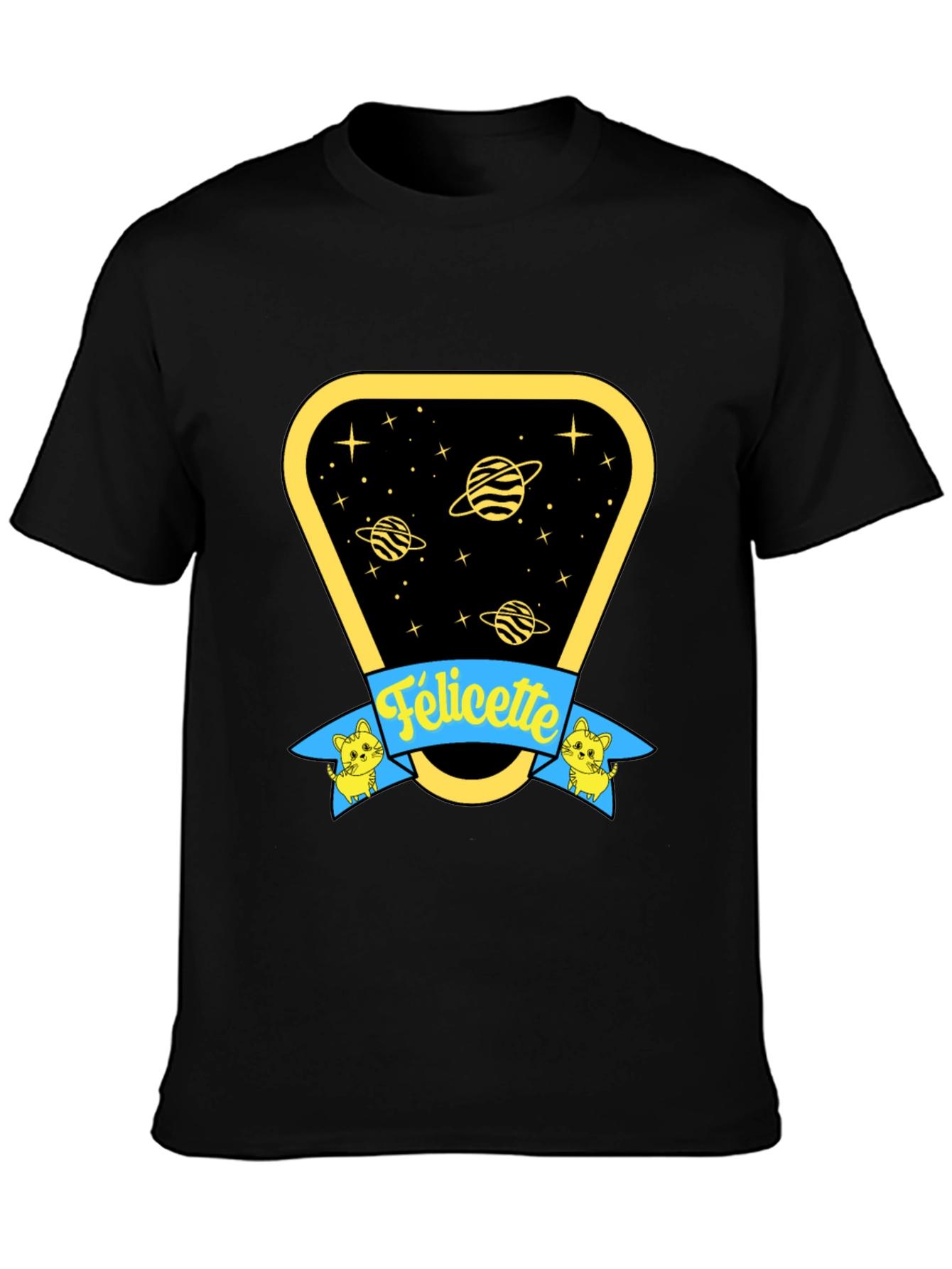 Black Felicette Cat Space T-Shirt - Unisex Cotton Tee view 3