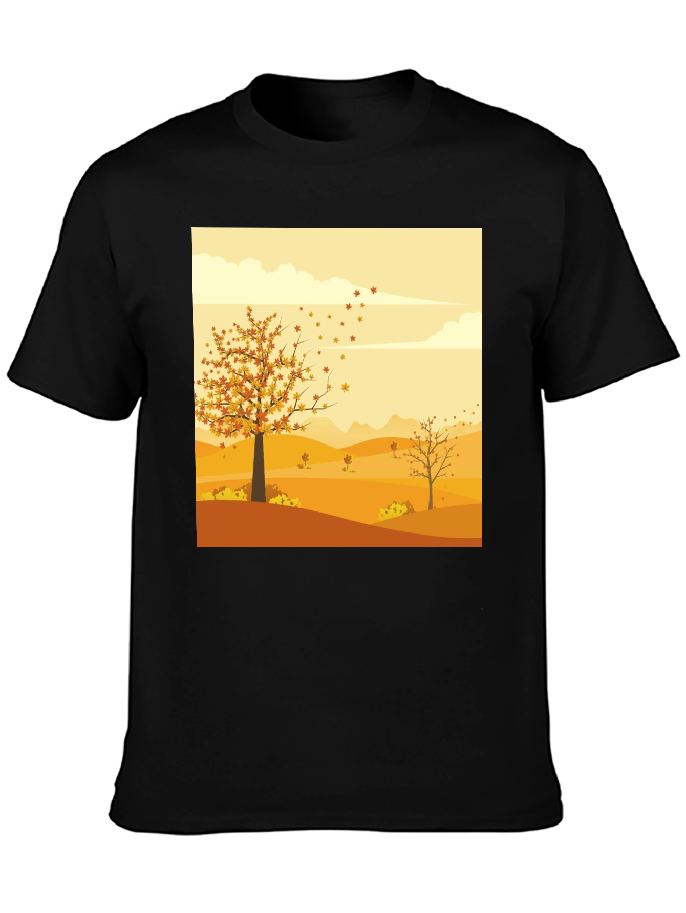 Black Autumn Scene Graphic Tee - Unisex Black T-Shirt view 3