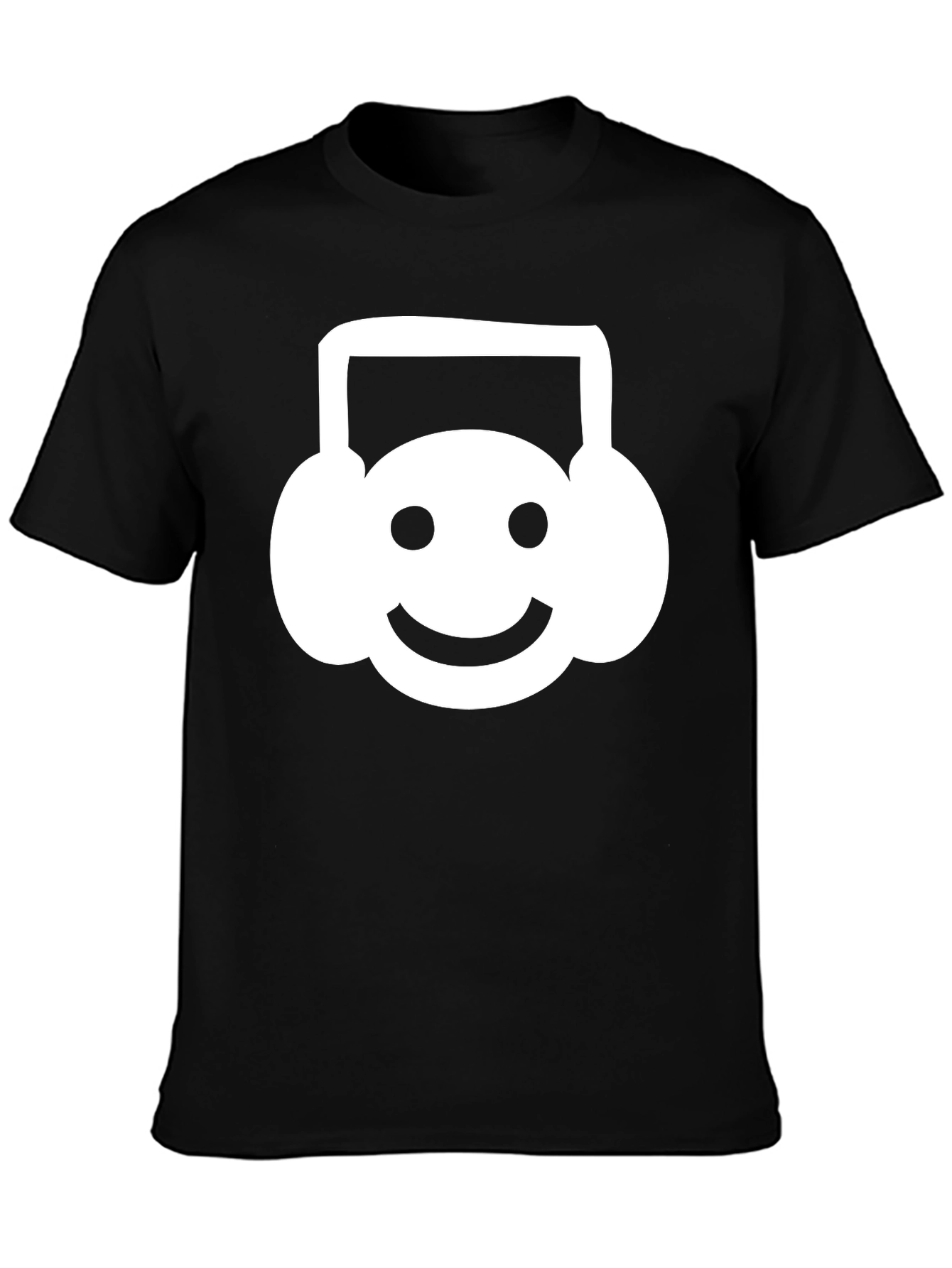 Black Smiley Headphone T-Shirt - Black Cotton Tee view 3