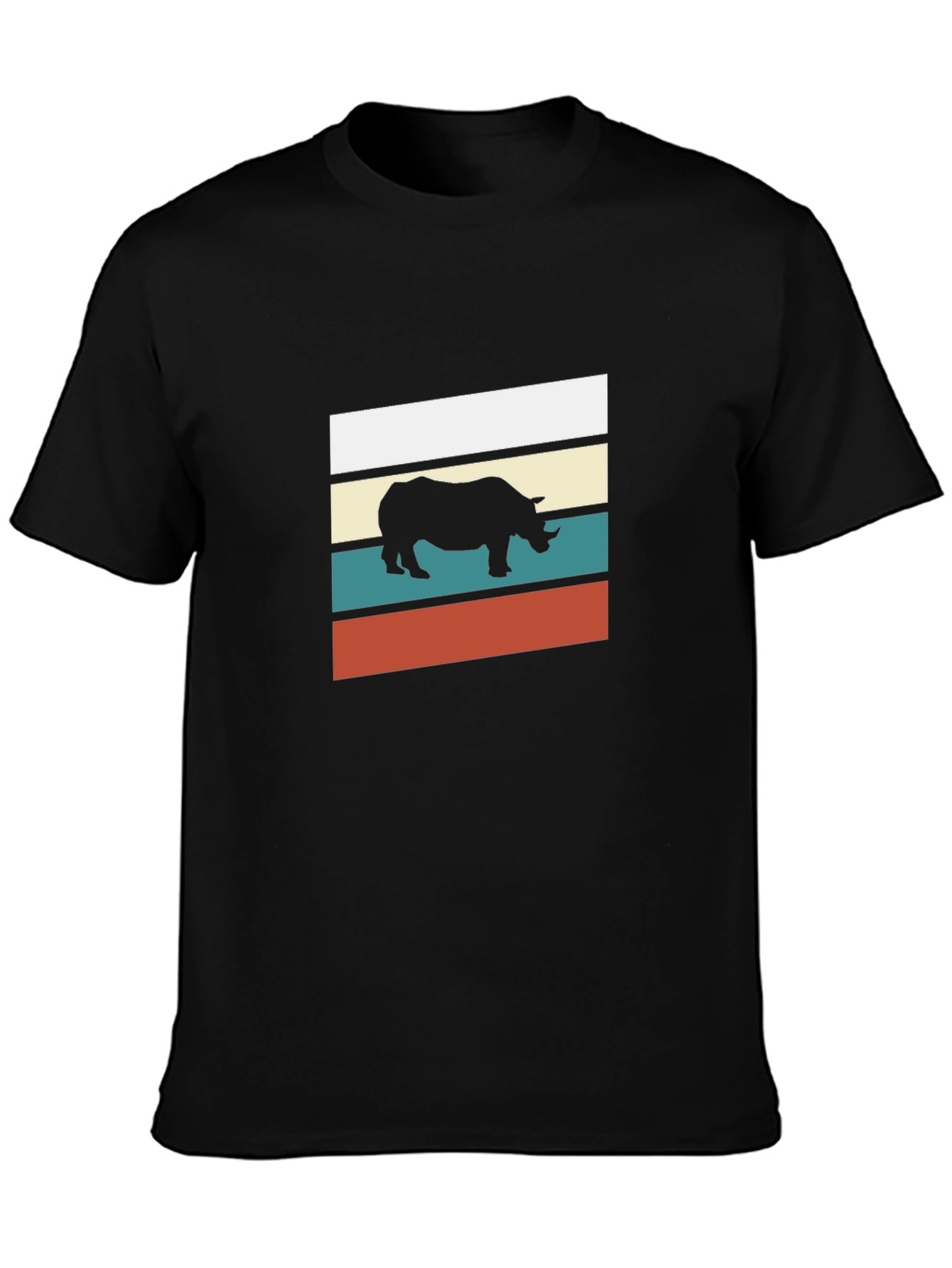 Black Retro Rhino Graphic Tee - Stylish Men's Black T-Shirt view 3