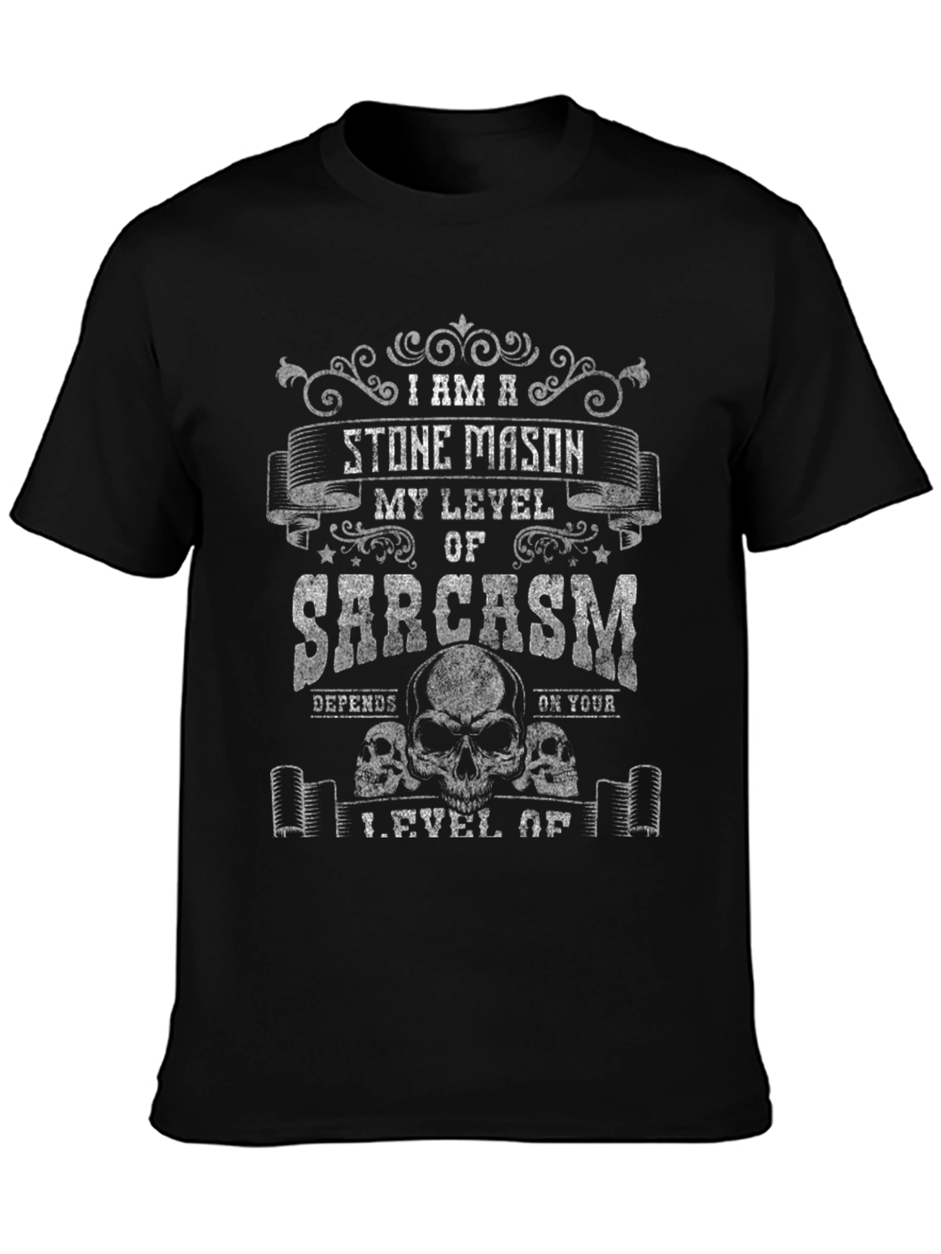 Black Stone Mason Sarcasm T-Shirt Funny Skull Design view 3