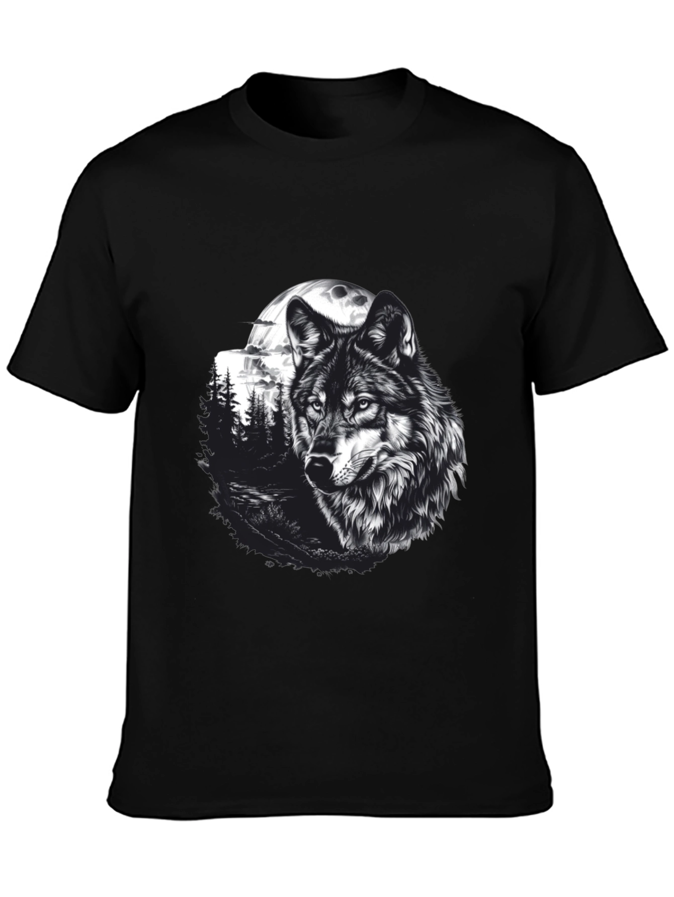 Black Wolf Moon Graphic Tee - Black Cotton T-Shirt view 3