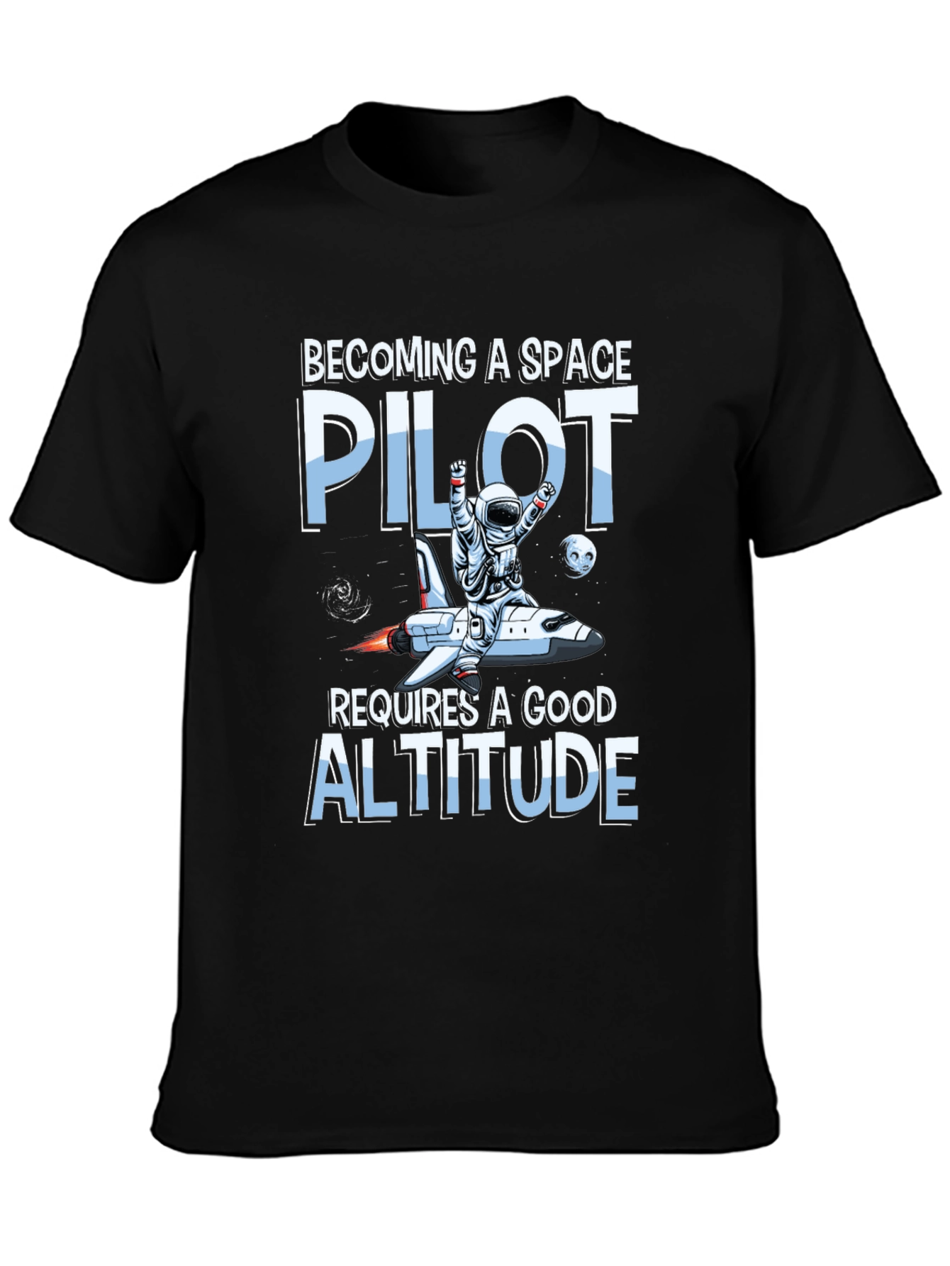 Black Space Pilot Altitude Graphic T-Shirt view 3