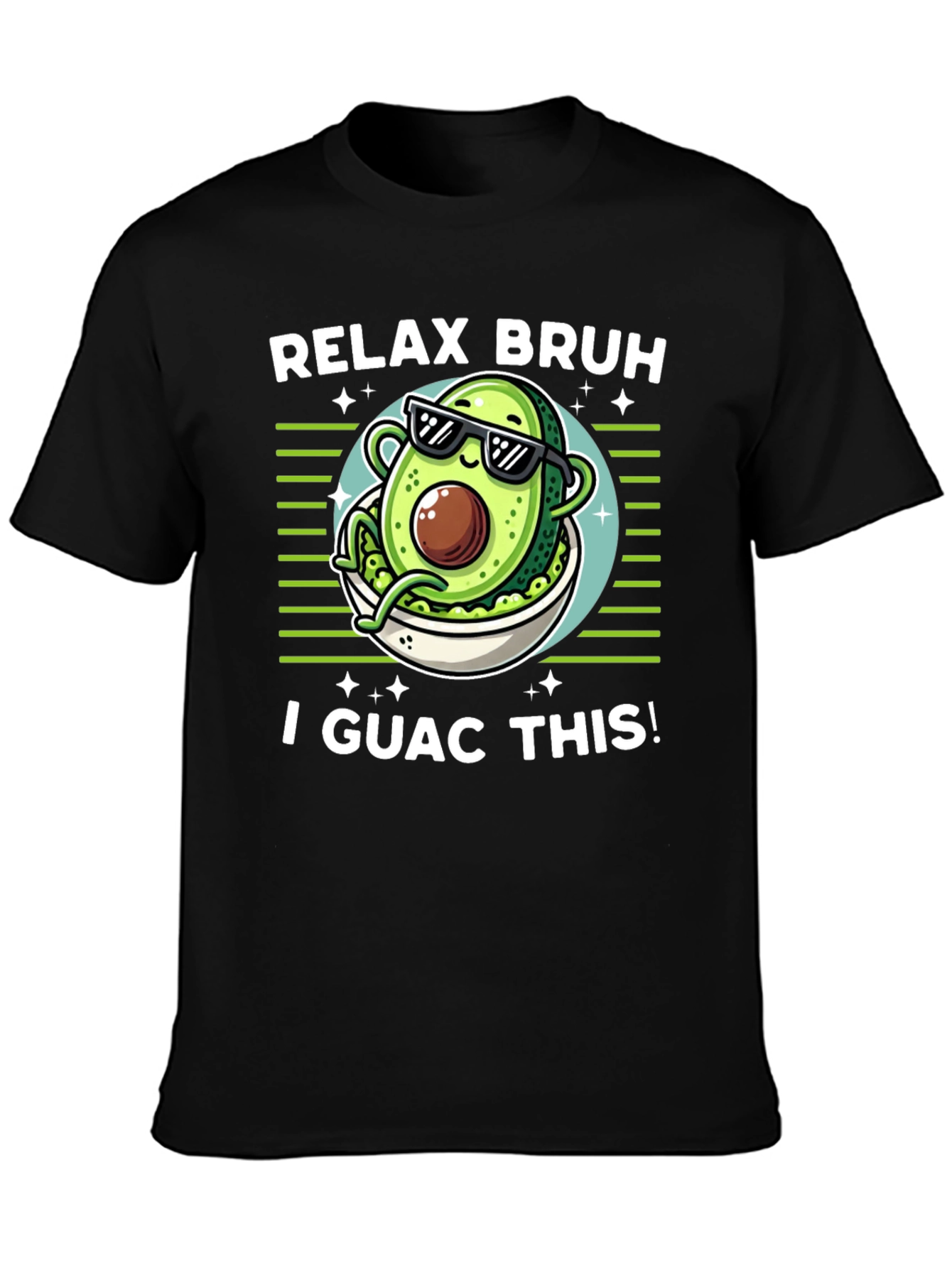 Black Relax Bruh I Guac This! Avocado T-Shirt view 3