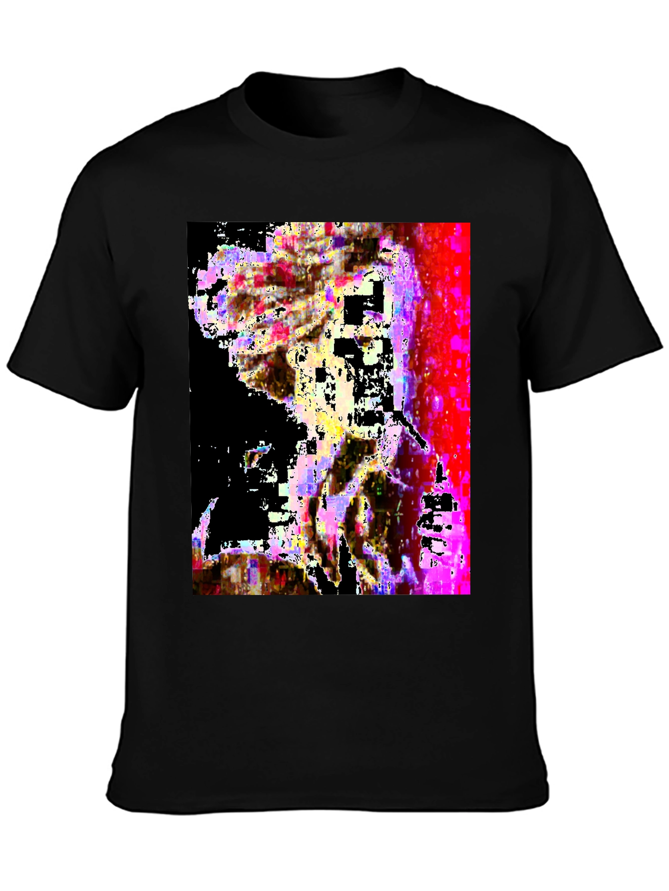 Black Abstract Glitch Art Black T-Shirt view 3