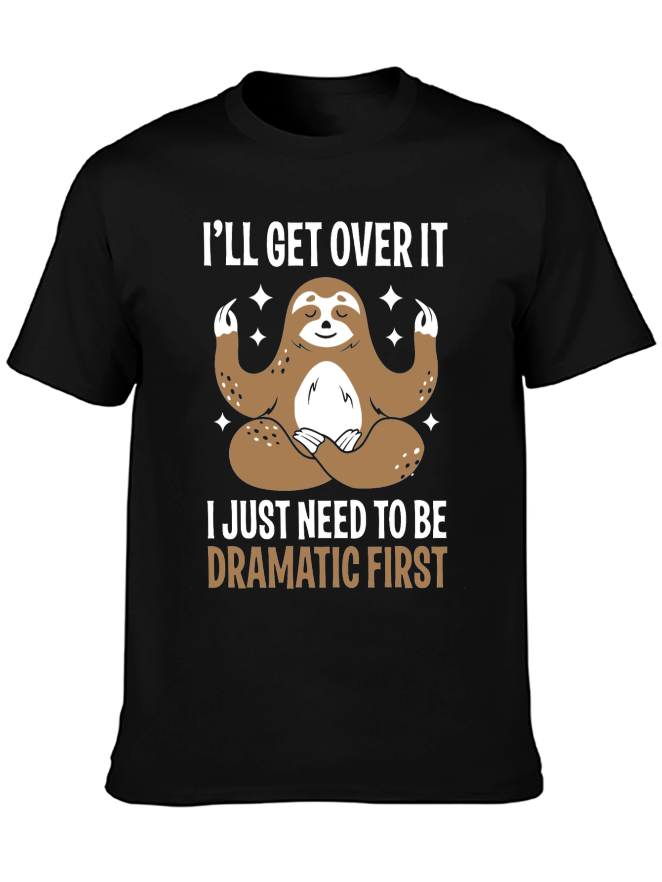 Black Funny Sloth Dramatic T-Shirt view 3