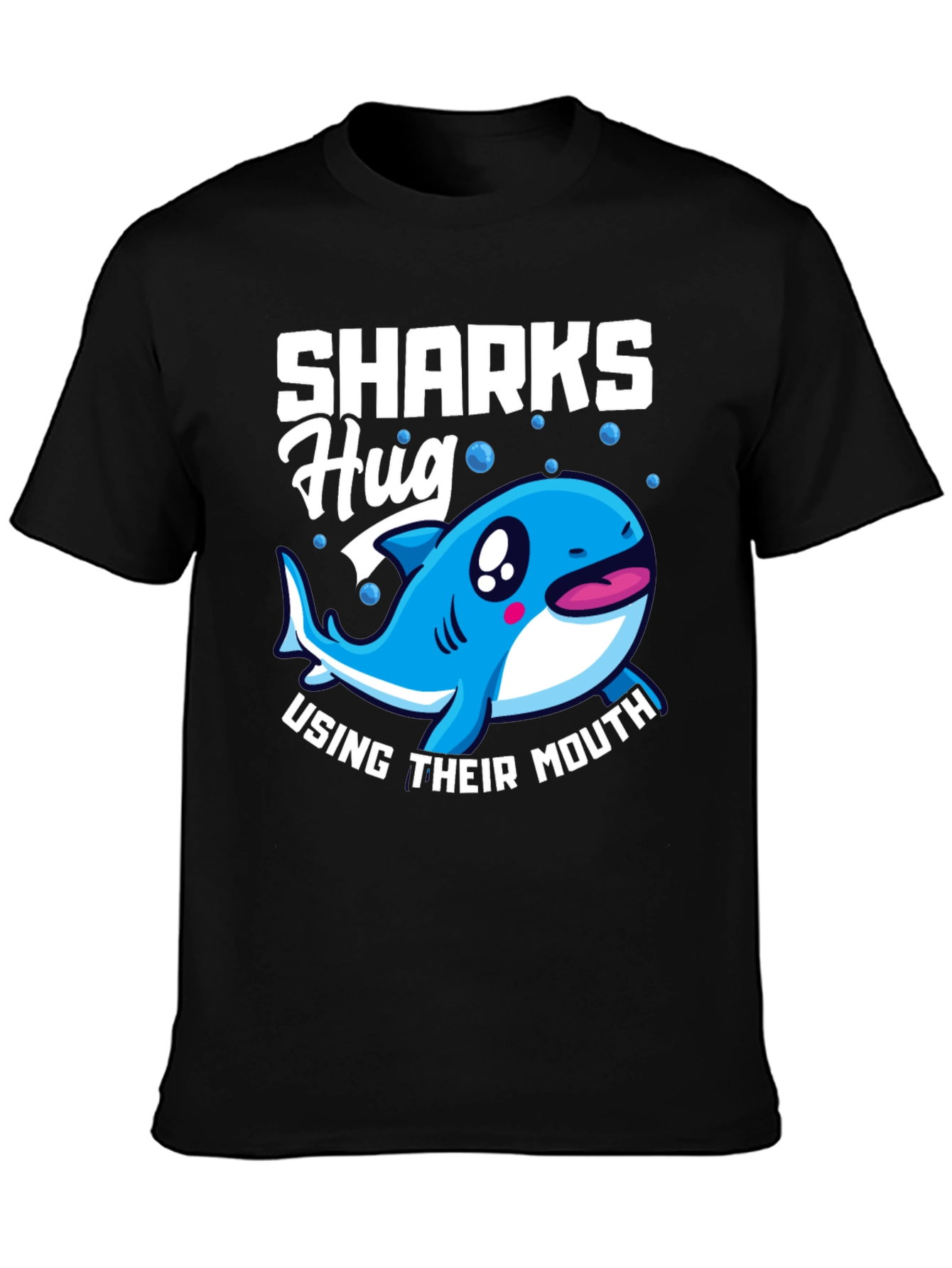 Black Sharks Hug with Their Mouth T-Shirt, Funny Animal Tee view 3