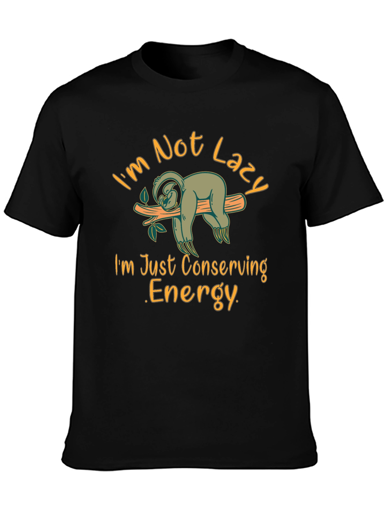 Funny Sloth Conserving Energy Black T-Shirt - 3