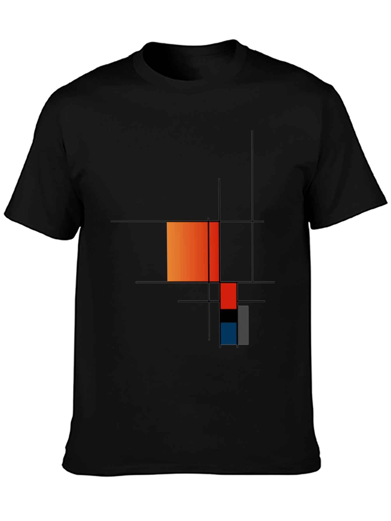 Black Modern Art Graphic Tee - Geometric Mondrian Style view 3