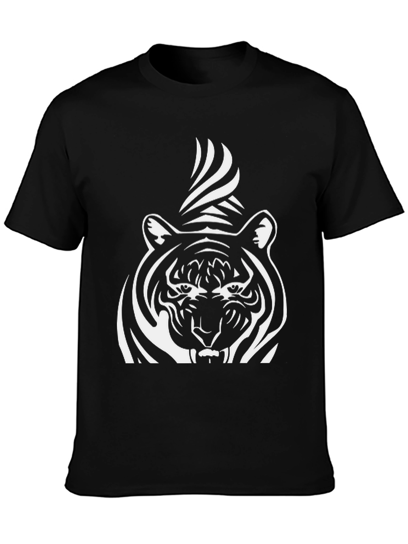Black Striking Tiger Graphic Tee - Bold Black Cotton Shirt view 3