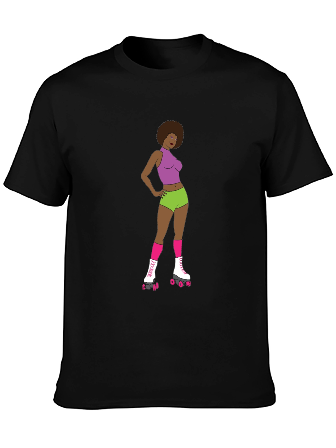 Black Retro Roller Girl T-Shirt view 3