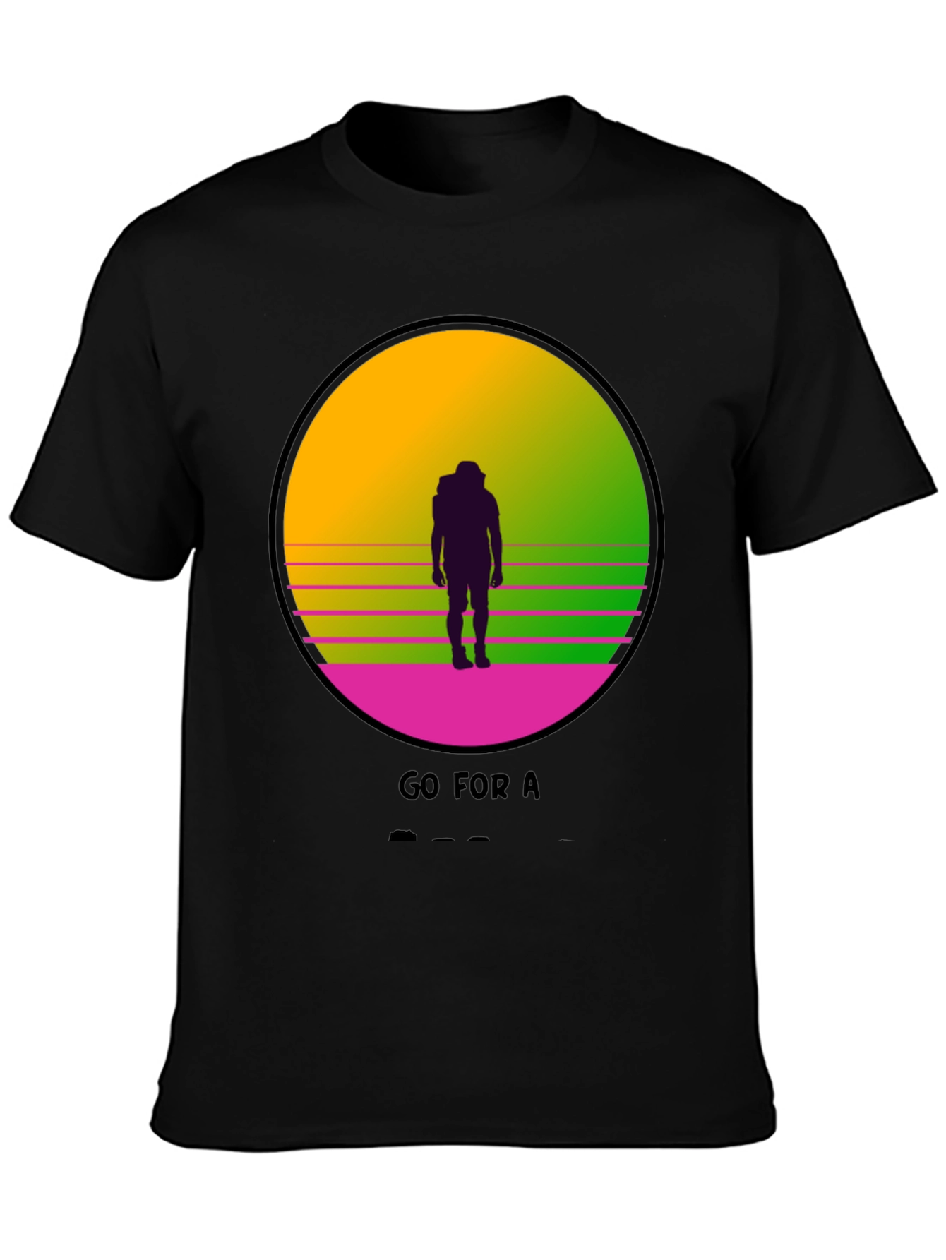 Black Retro Sunset Hiker Graphic T-Shirt view 3