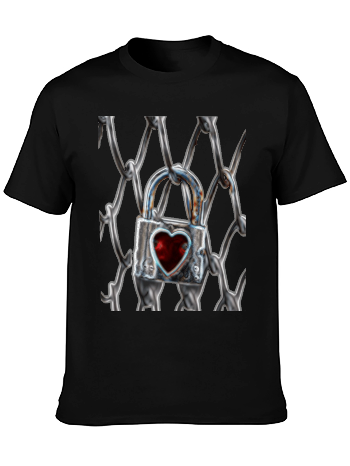 Black Heart Lock on Chains T-Shirt view 3