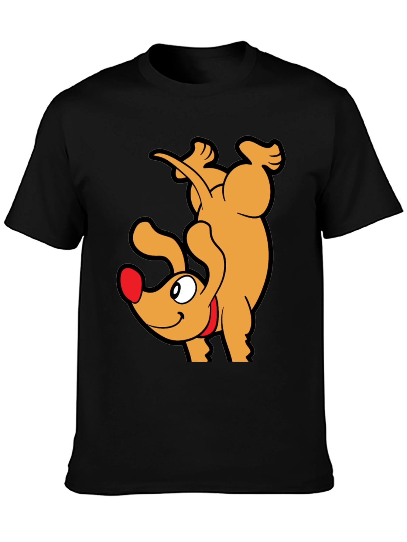 Black Upside Down Dog Cartoon Graphic T-Shirt view 3