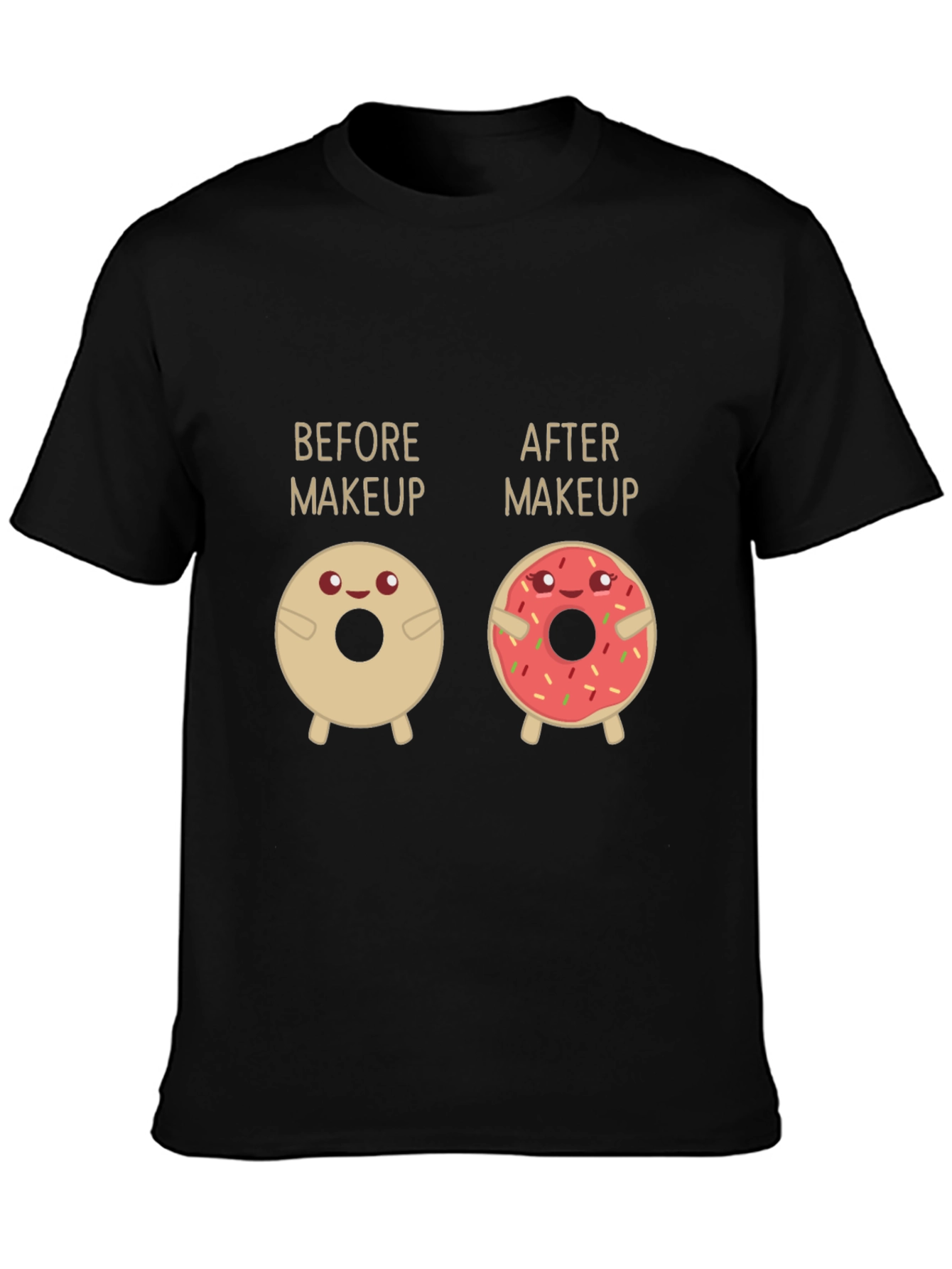 Black Before & After Makeup Donut Funny T-Shirt view 3