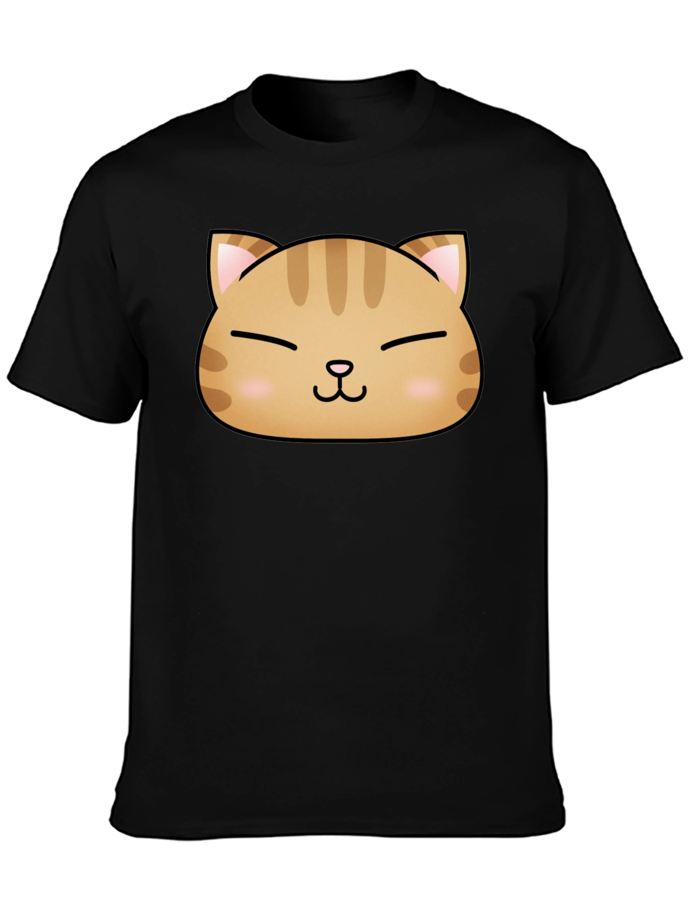 Black Cute Cat Face Graphic Print Black T-Shirt view 3