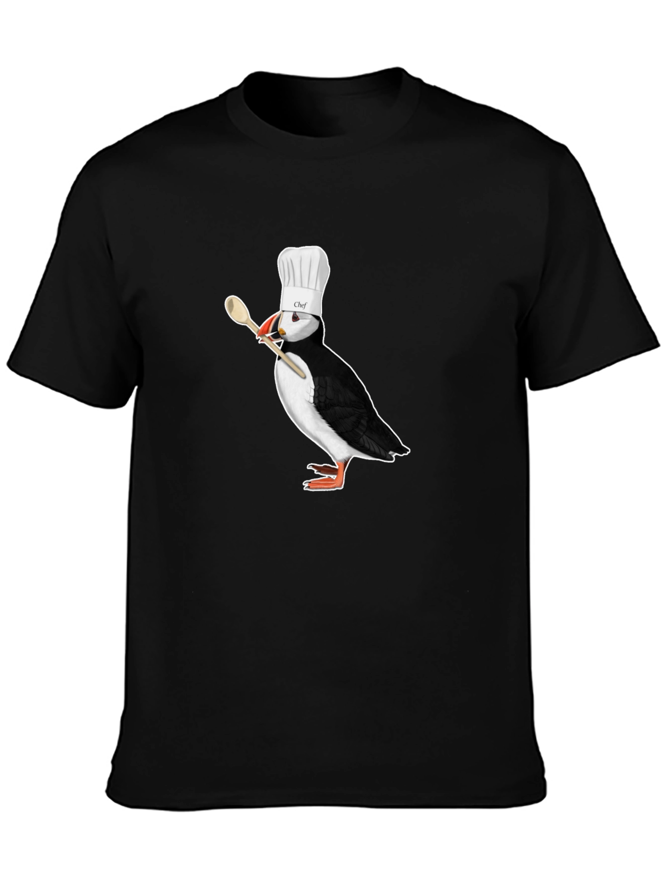 Black Chef Puffin T-Shirt - Black Cotton Tee view 3