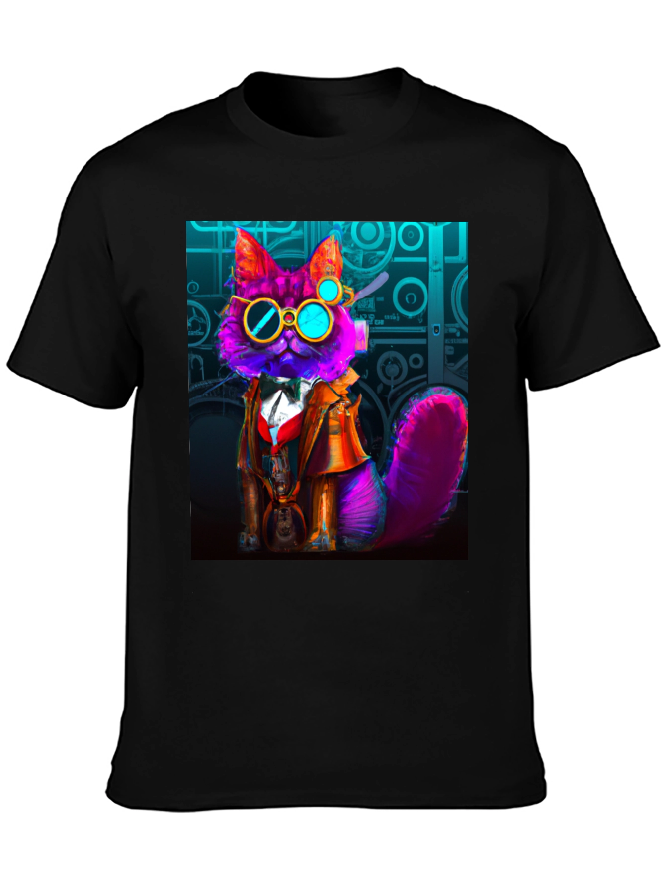 Black Steampunk Cat T-Shirt - Whimsical Fashion view 3