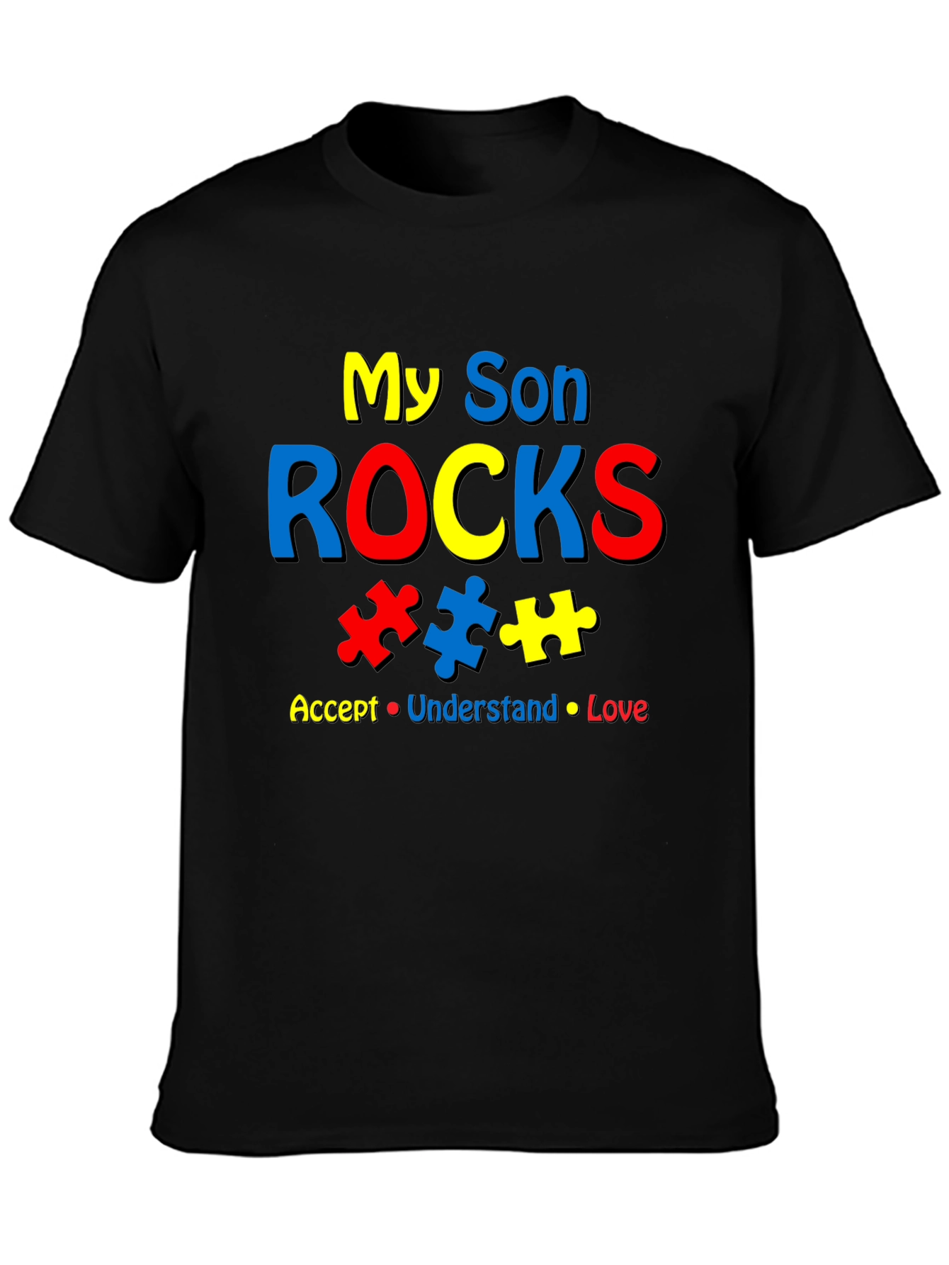 Black My Son Rocks Autism Awareness T-Shirt view 3