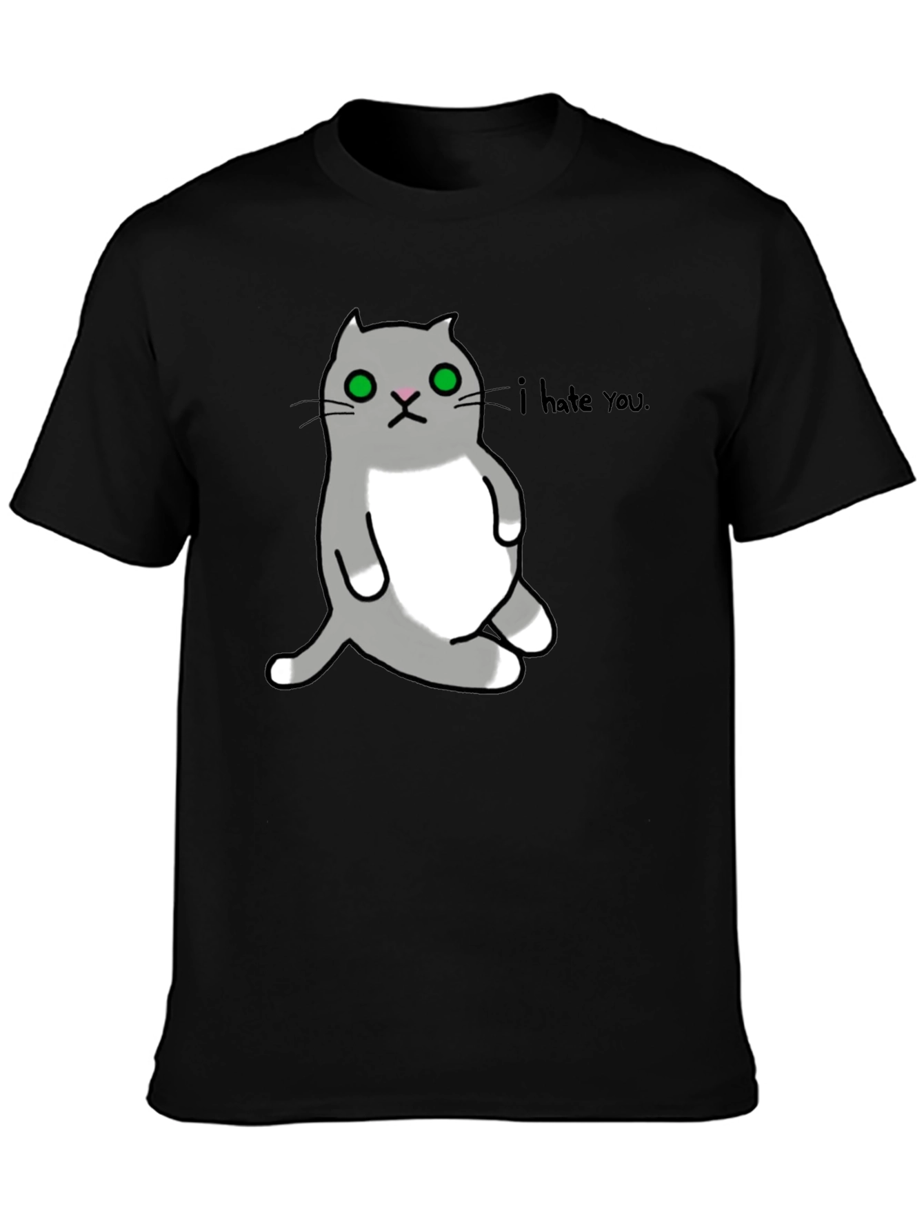 Black I Hate You Cat Graphic T-Shirt view 3