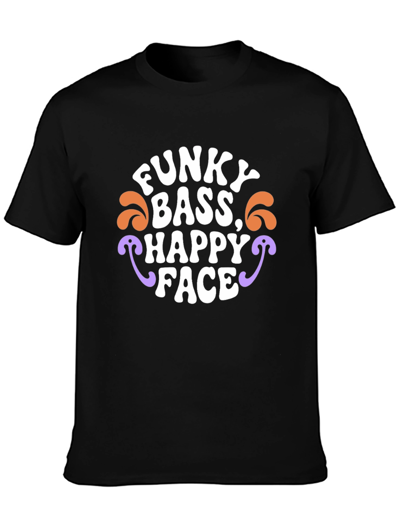 Black Funky Bass Happy Face Graphic Tee - Retro Style view 3