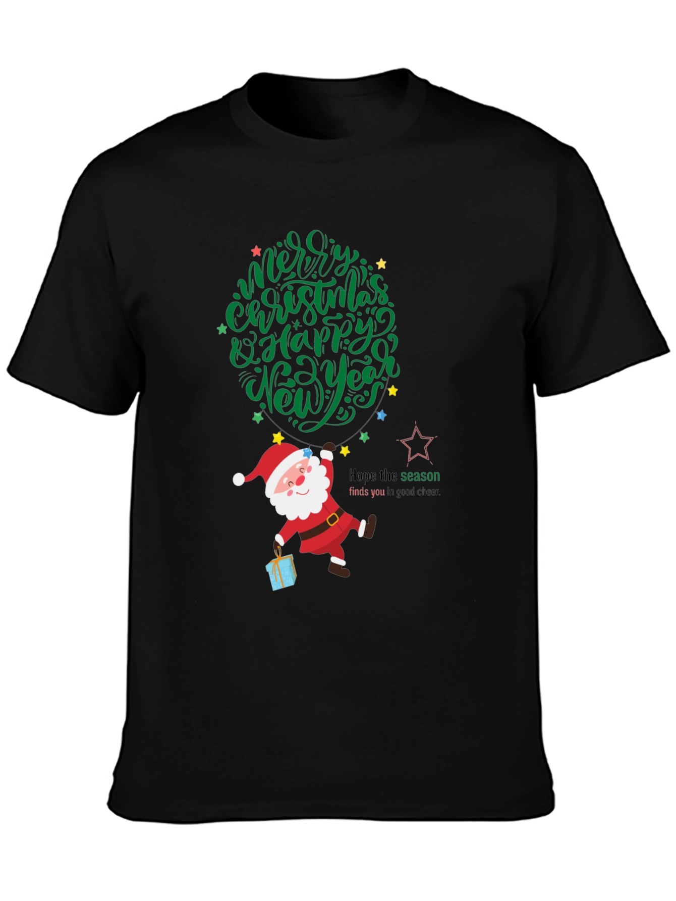 Black Festive Santa Graphic Tee - Merry Christmas & Happy New Year view 3
