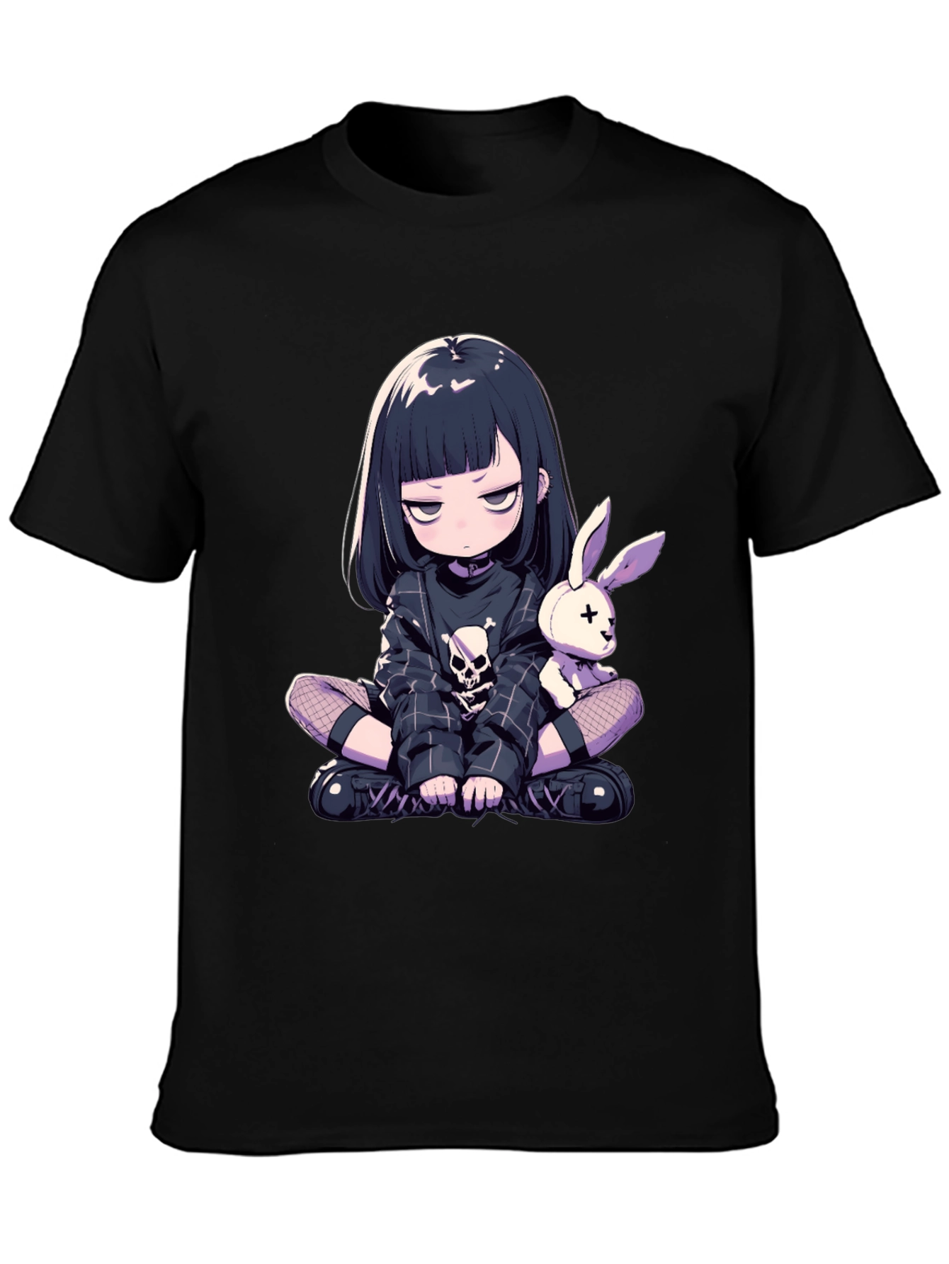 Black Anime Goth Girl T-Shirt view 3