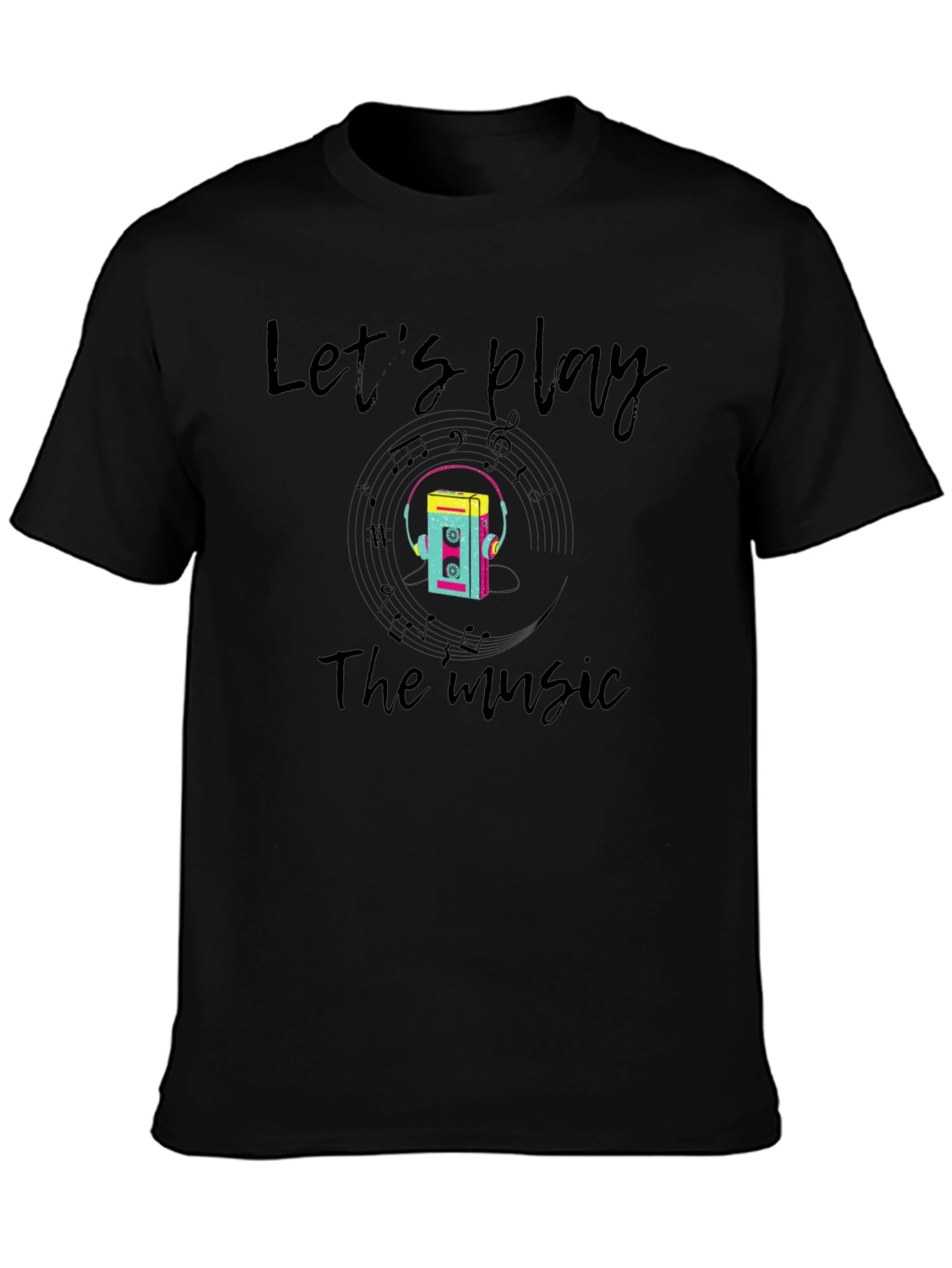 Black Let's Play the Music T-Shirt view 3