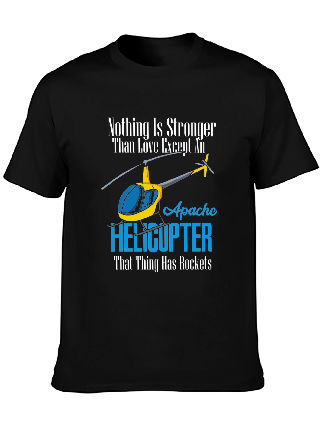 Black Apache Helicopter Graphic T-Shirt view 3
