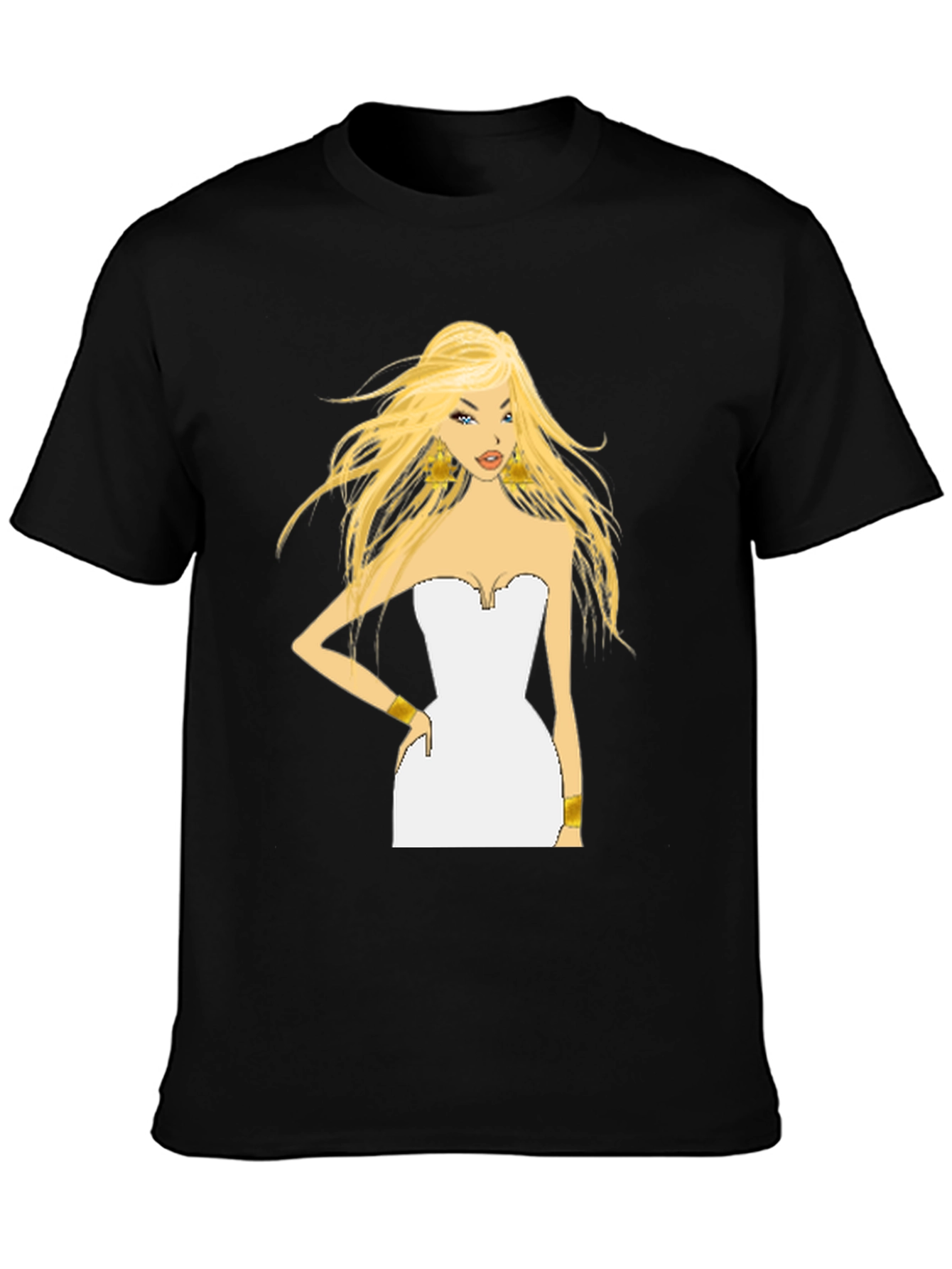 Black Blonde Cartoon Woman Black T-Shirt view 3