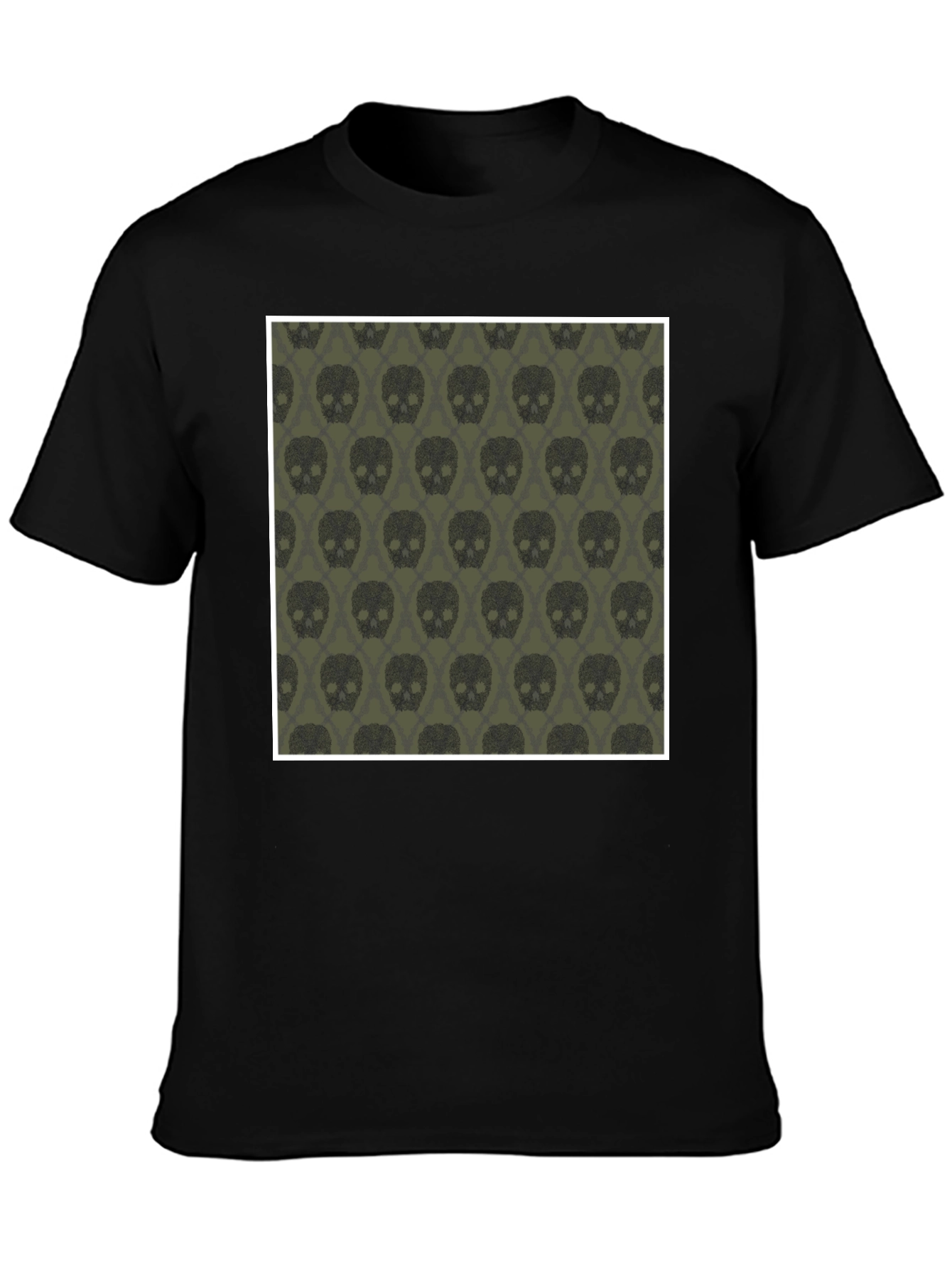 Black Skull Pattern Men's Black T-Shirt view 3