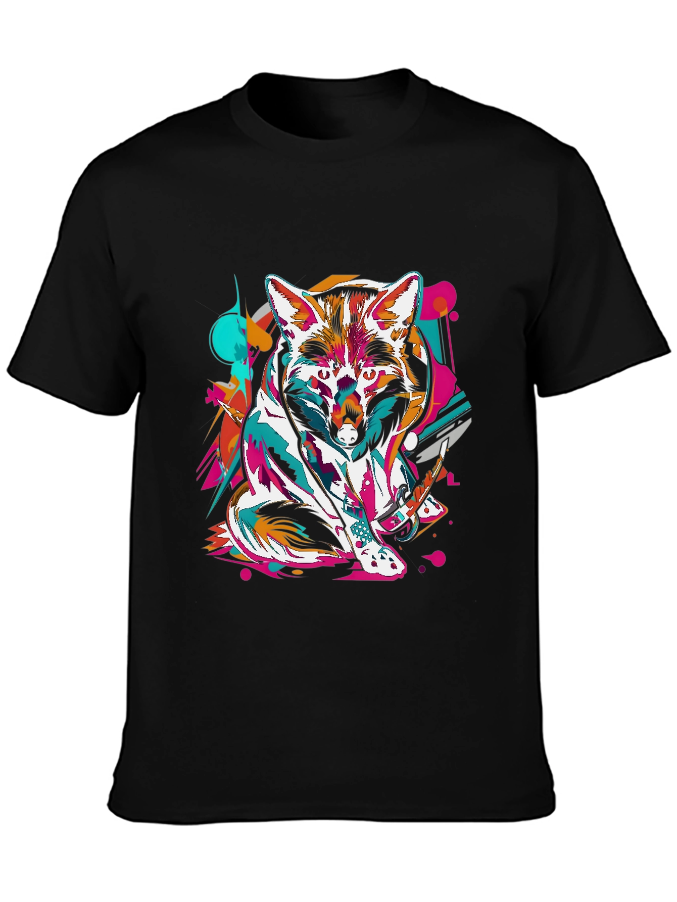 Black Abstract Fox Graphic Black T-Shirt view 3