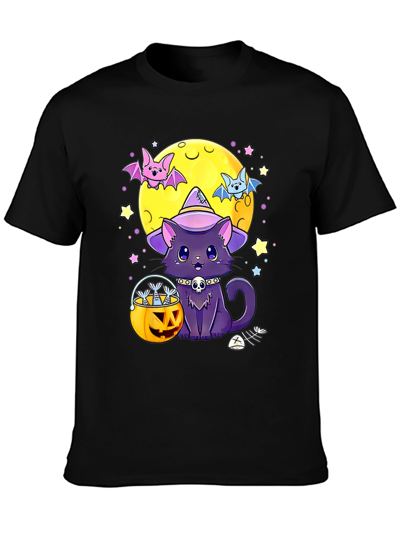 Black Halloween Cat Moon T-Shirt view 3