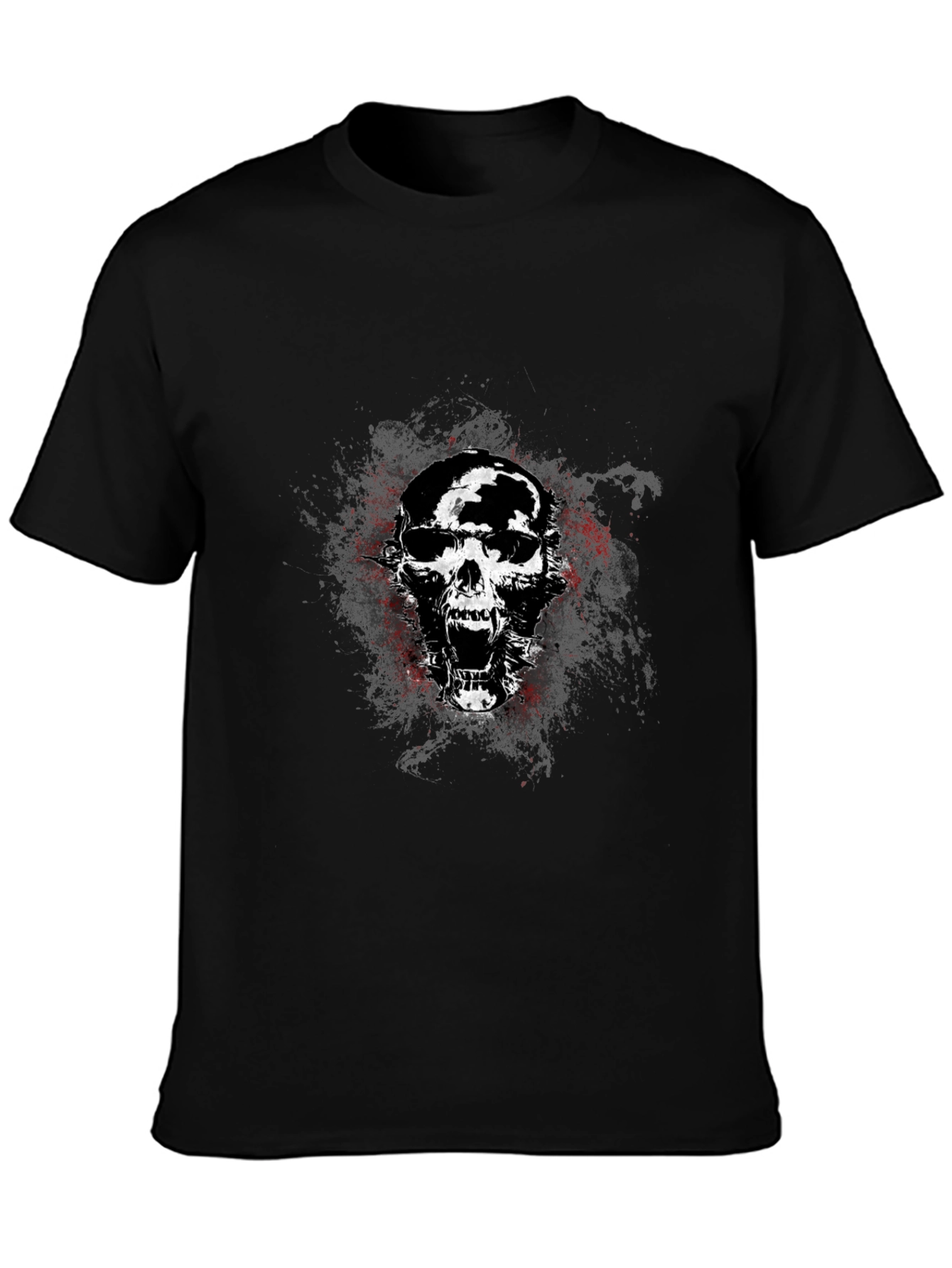 Black Edgy Skull Graphic Tee - Black Cotton Blend T-Shirt view 3