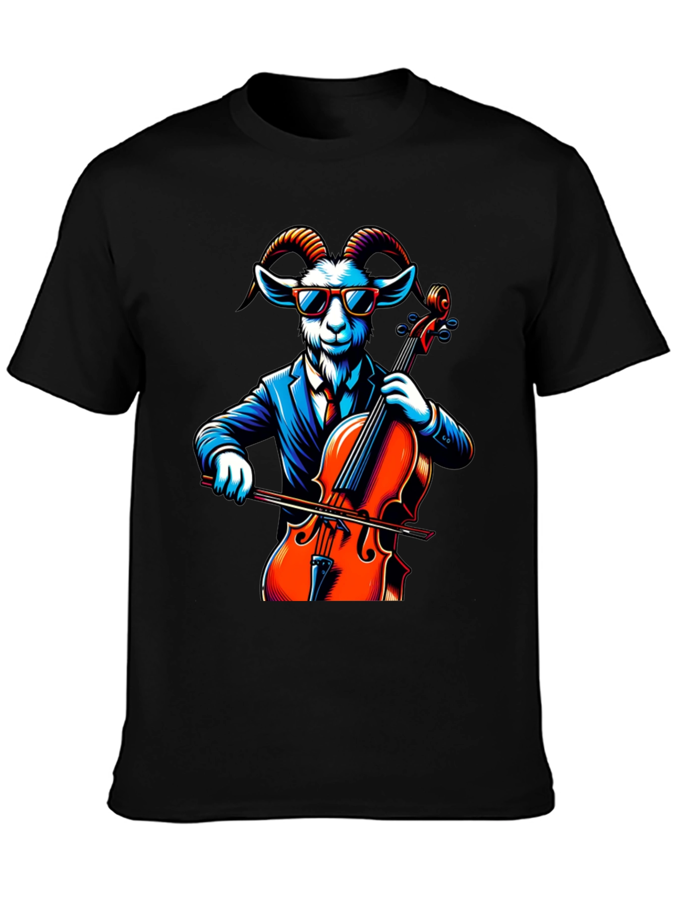 Black Goat Cellist Graphic Tee - Cool Animal Music Lover Shirt view 3