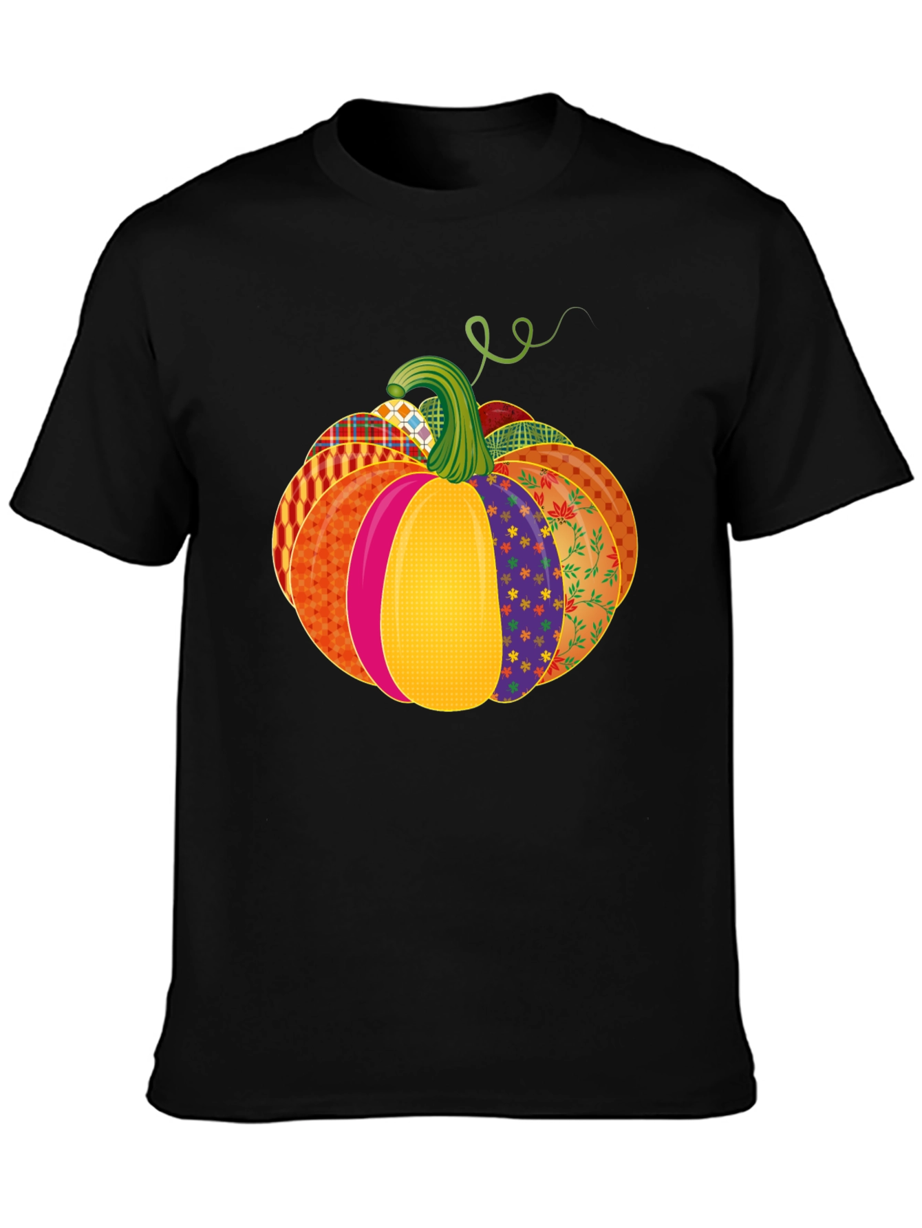 Black Festive Patchwork Pumpkin T-Shirt - Autumn Style view 3