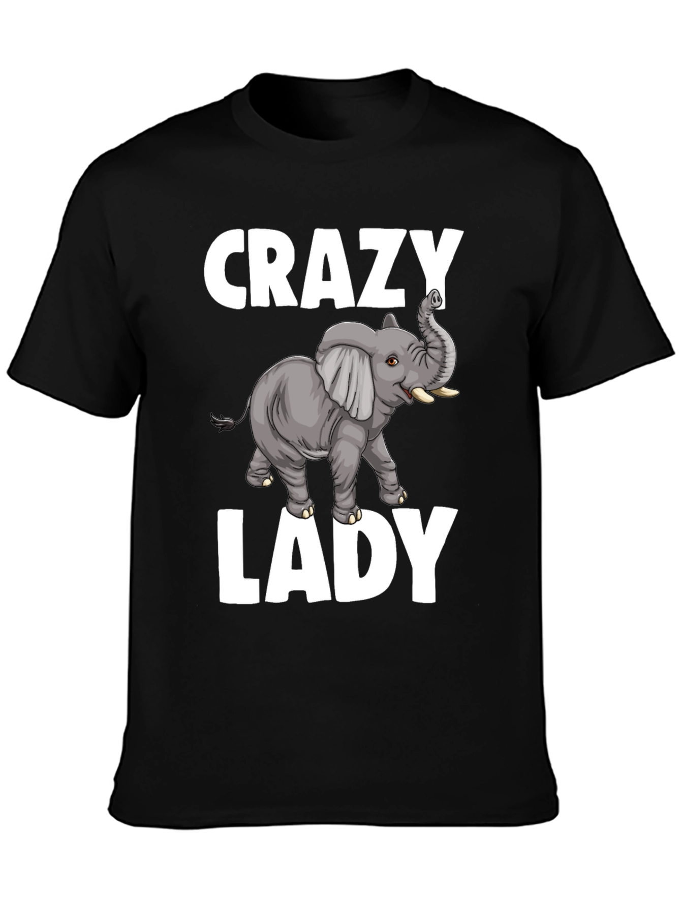 Black Crazy Elephant Lady Graphic T-Shirt - Unique Animal Lover Tee view 3